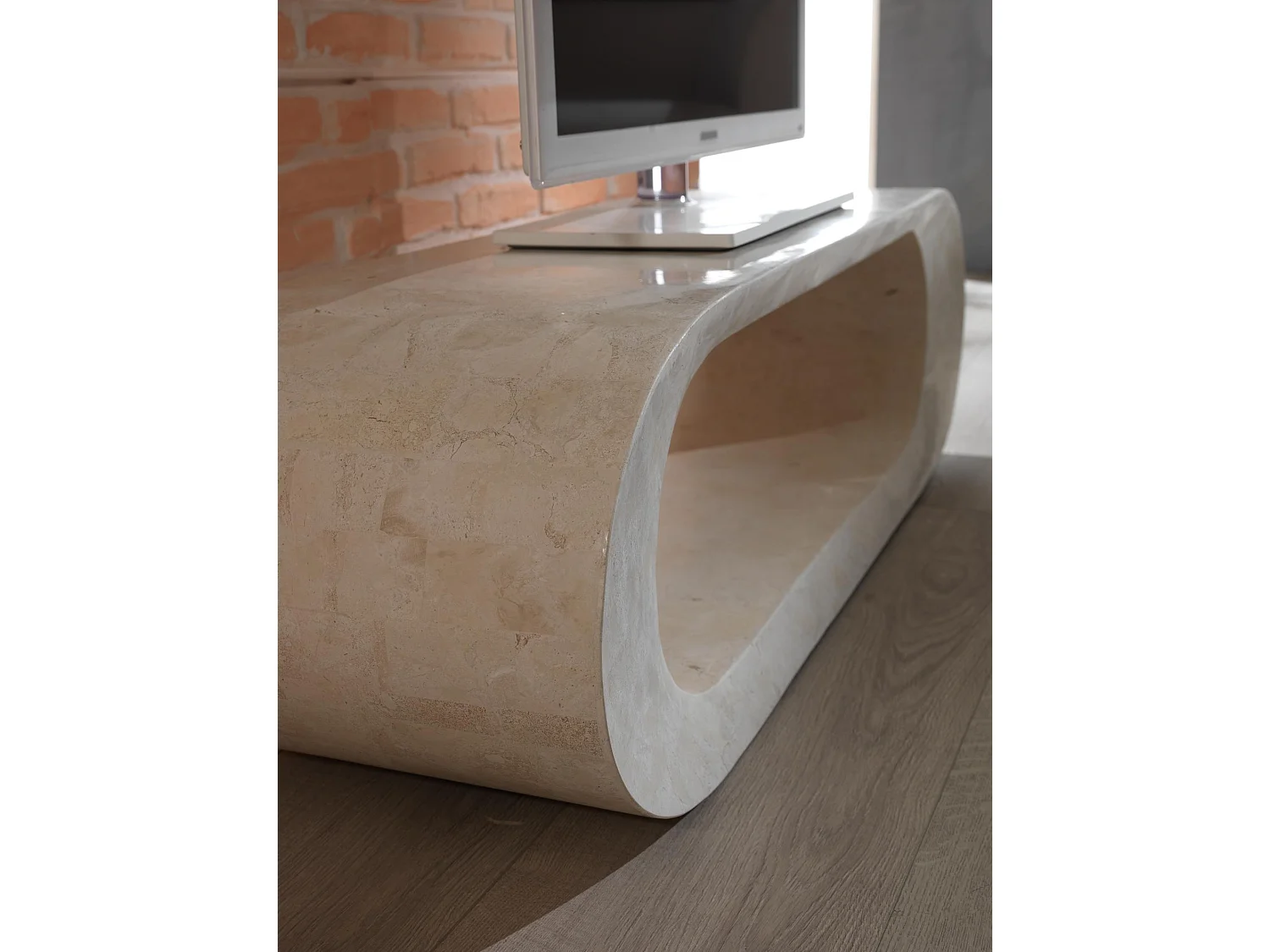 Sandu Table basse (120 x 62 x 35h) en pierre fossile beige