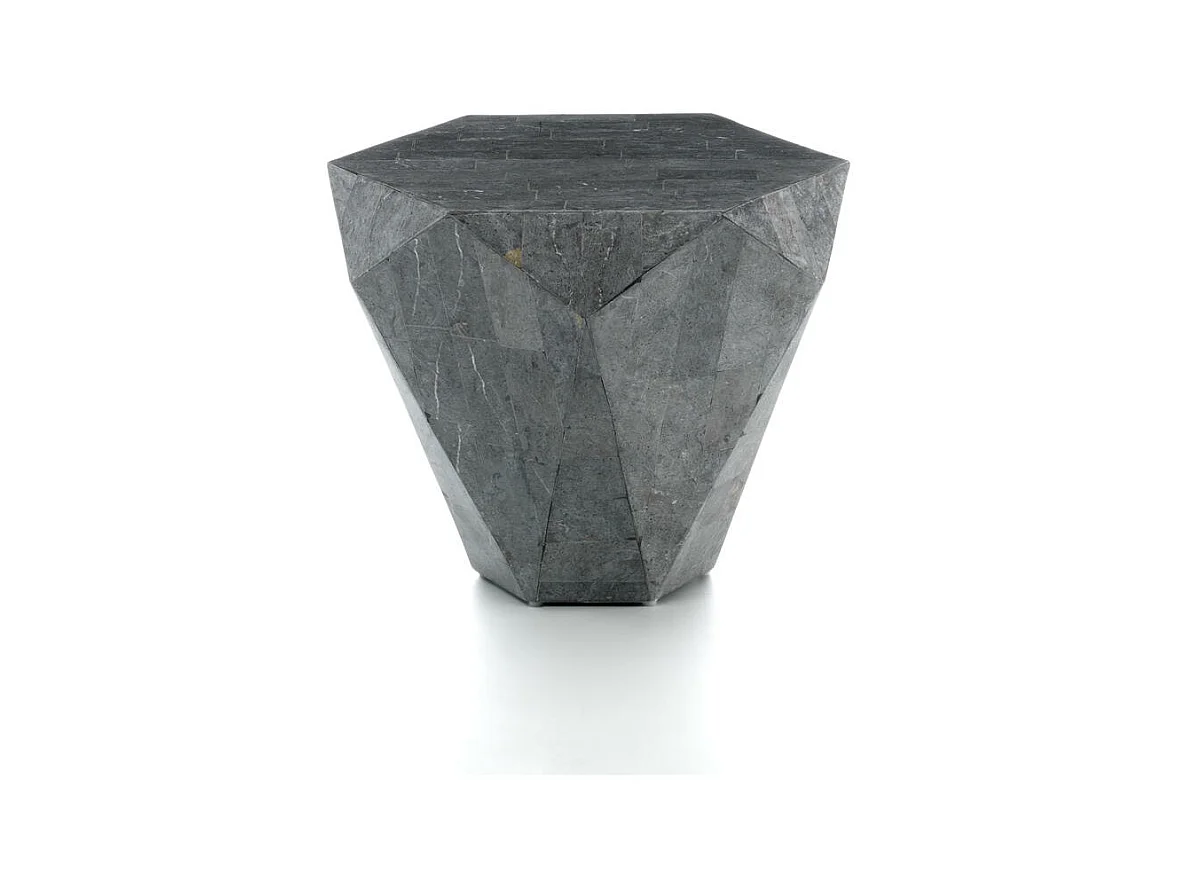 Diamond small Table basse / Bout de canapé (60 x 60 x 50h) en pierre fossile grise