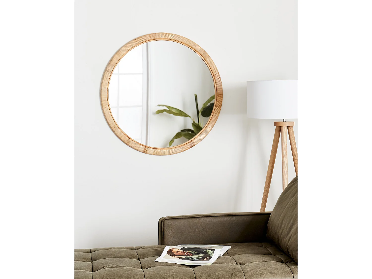 Wall Mirror ANLEZY 80 cm 80 cm Rattan Natural