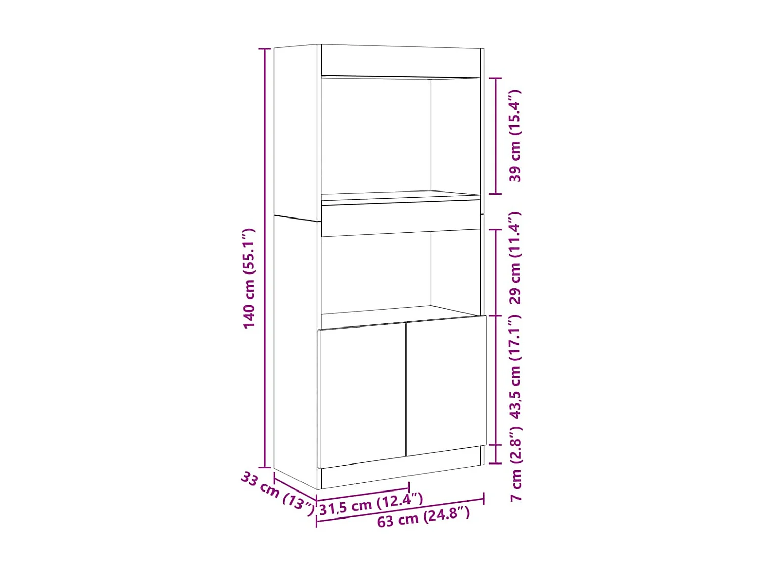 Buffet haut sonoma gris 63x33x140 cm bois d'ingénierie