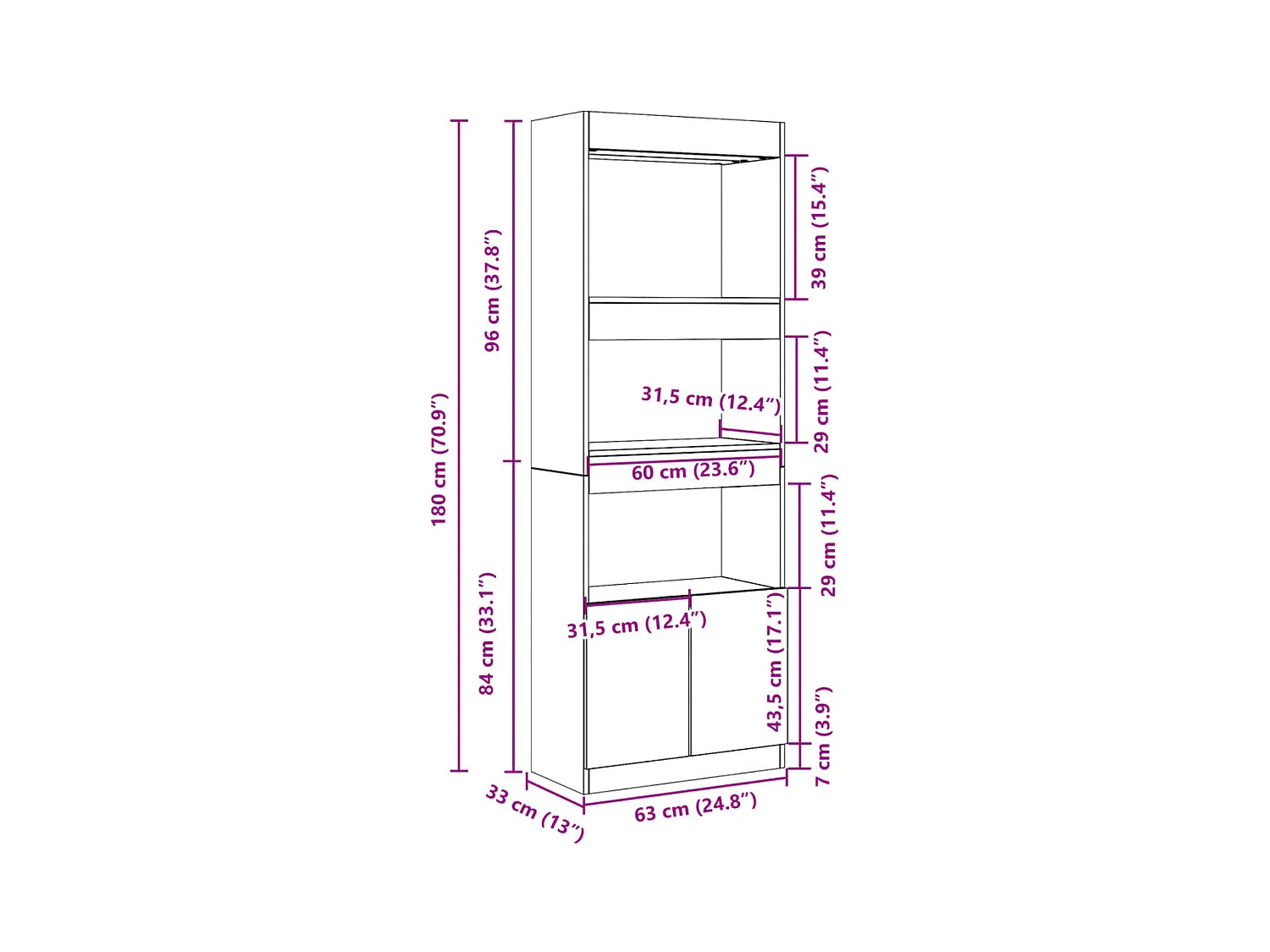 Aparador alto madera de ingeniería blanco 63x33x180 cm