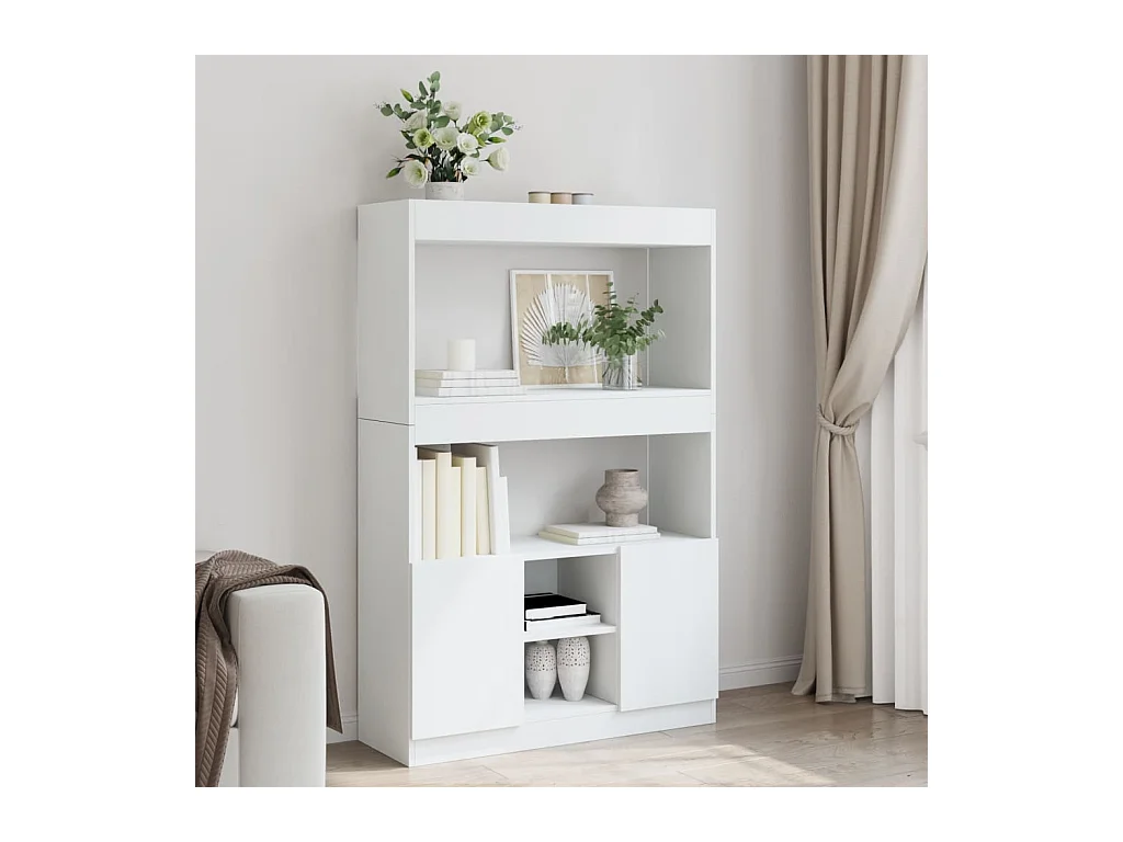 Buffet haut blanc 92x33x140 cm bois d'ingénierie