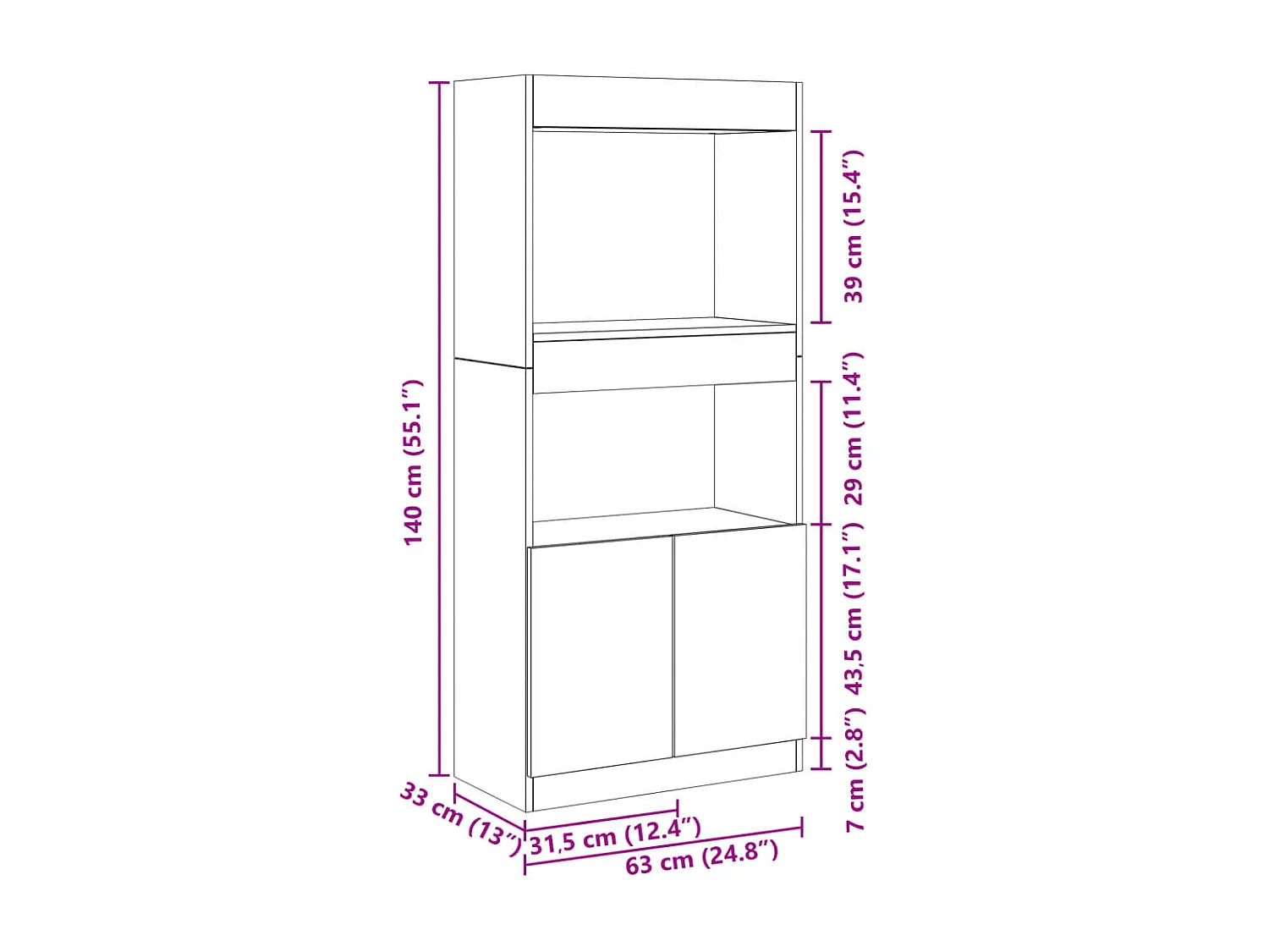 Credenza Rovere Fumo 63x33x140 in Truciolato