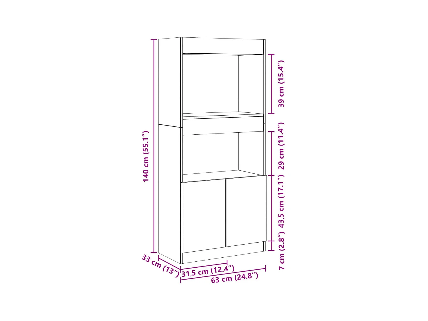 Buffet haut chêne fumé 63x33x140 cm bois d'ingénierie
