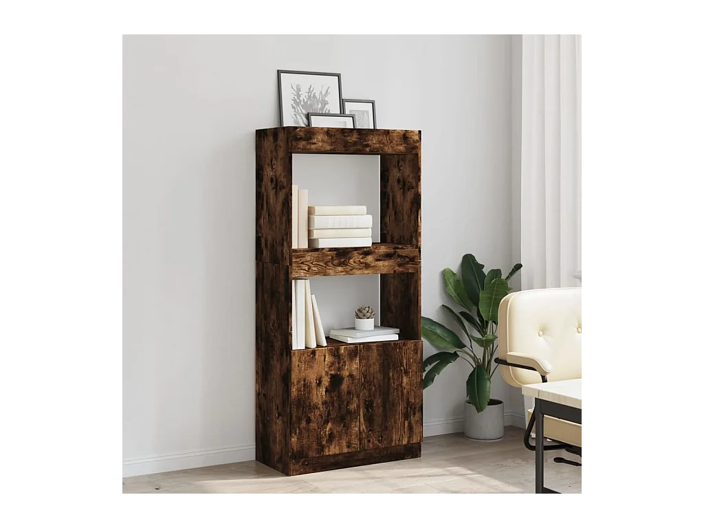 Buffet haut chêne fumé 63x33x140 cm bois d'ingénierie