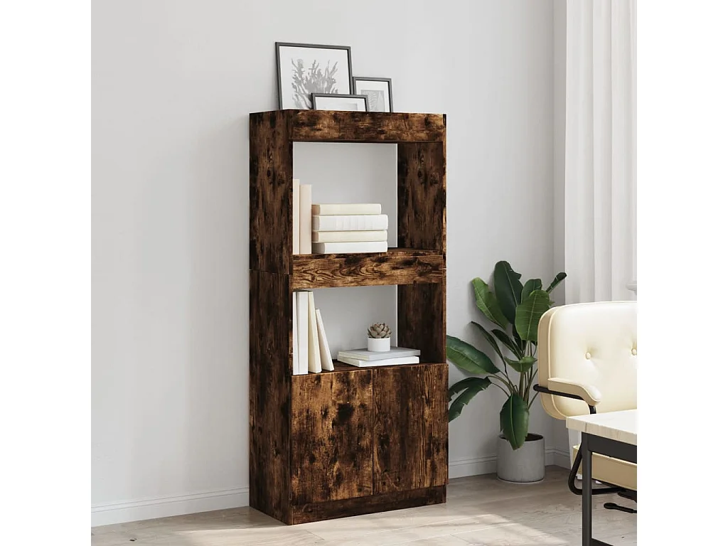 Buffet haut chêne fumé 63x33x140 cm bois d'ingénierie