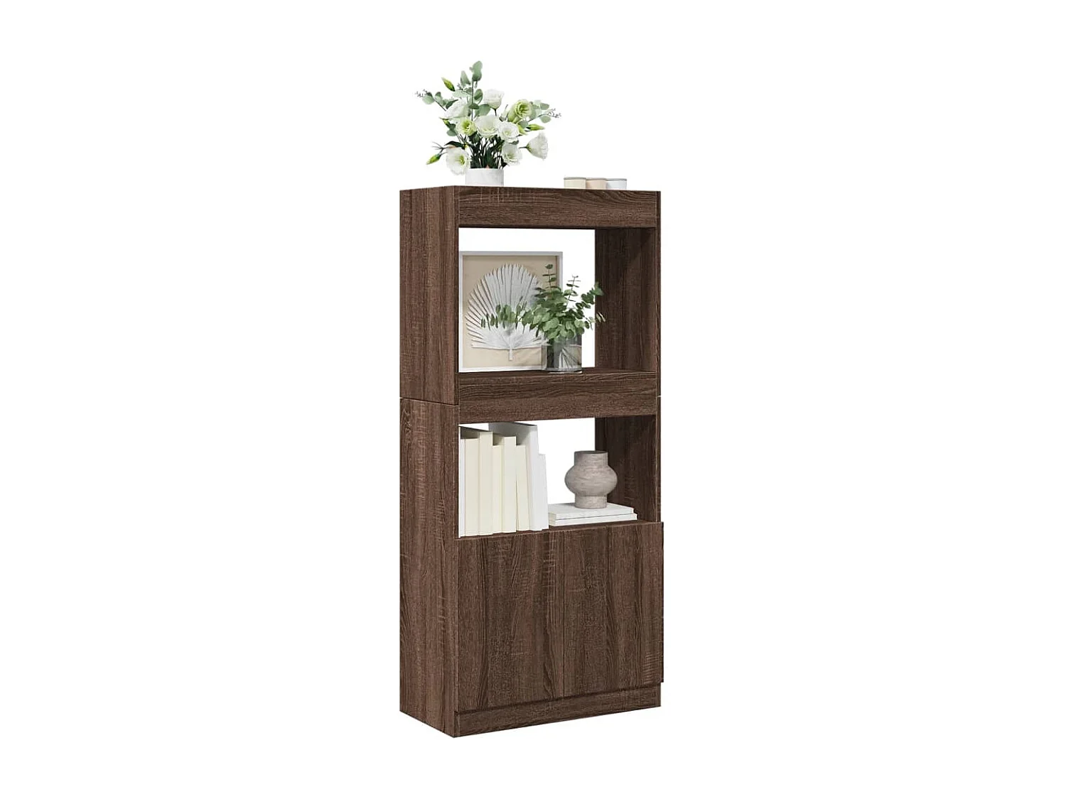Buffet haut chêne marron 63x33x140 cm bois d'ingénierie