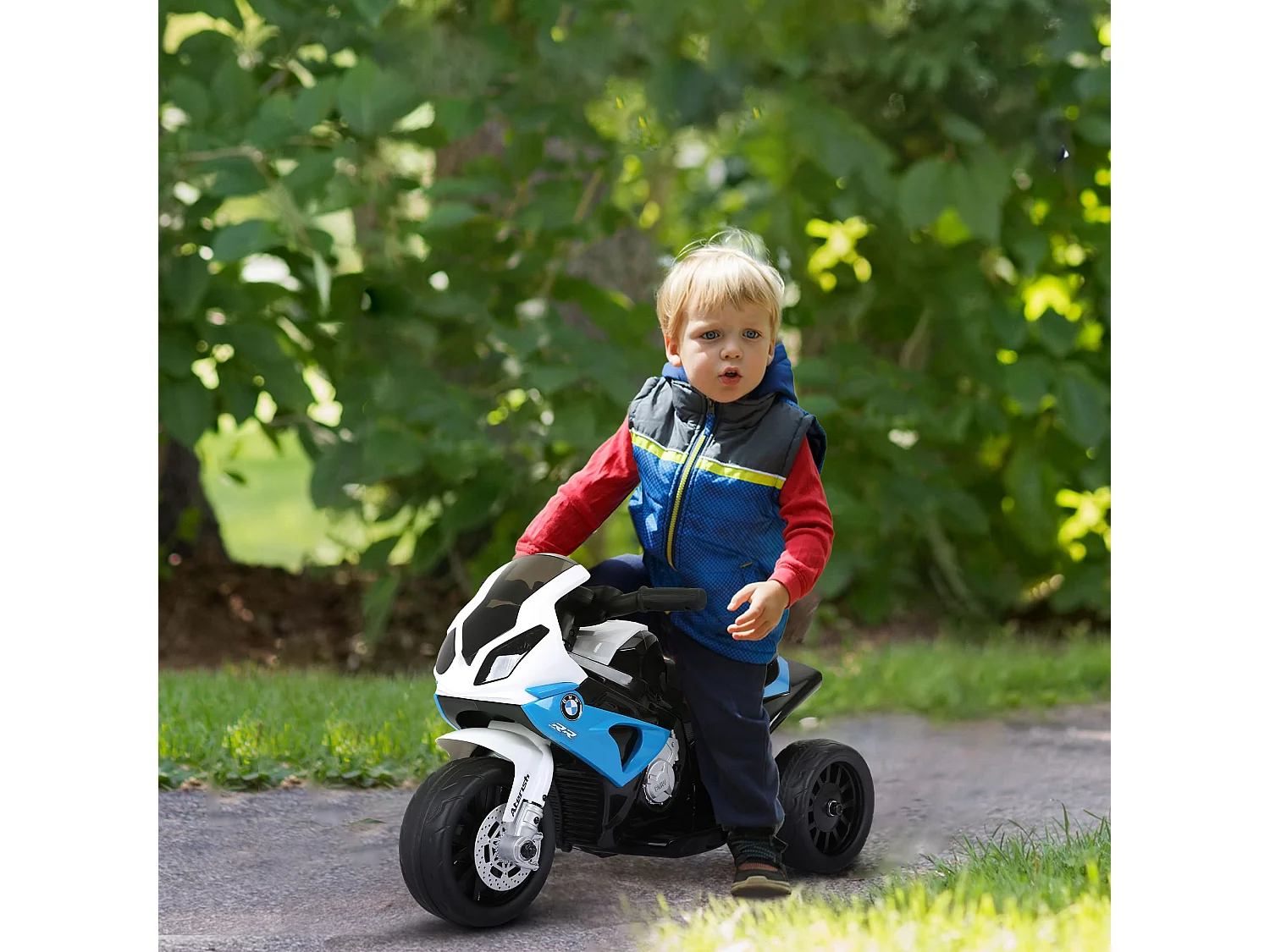 Moto électrique pour enfants 3 roues 6 V 2,5 Km/h effets lumineux et sonores bleu BMW S1000 RR