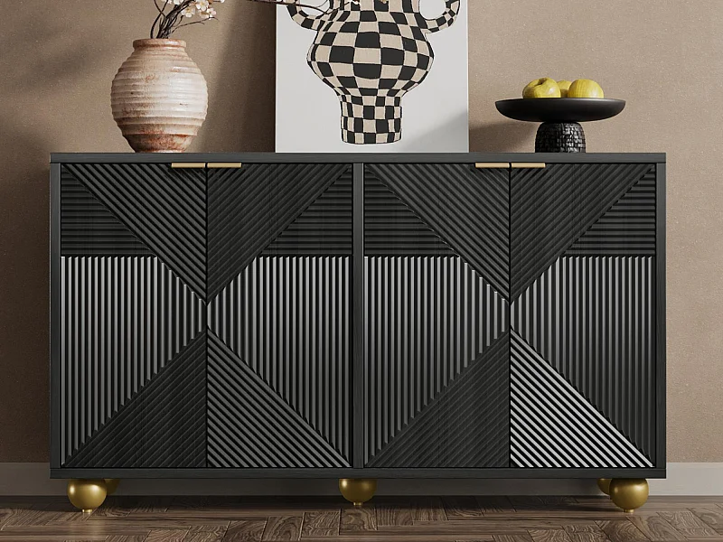 Buffet moderne - 2 portes avec étagères réglables - Noir