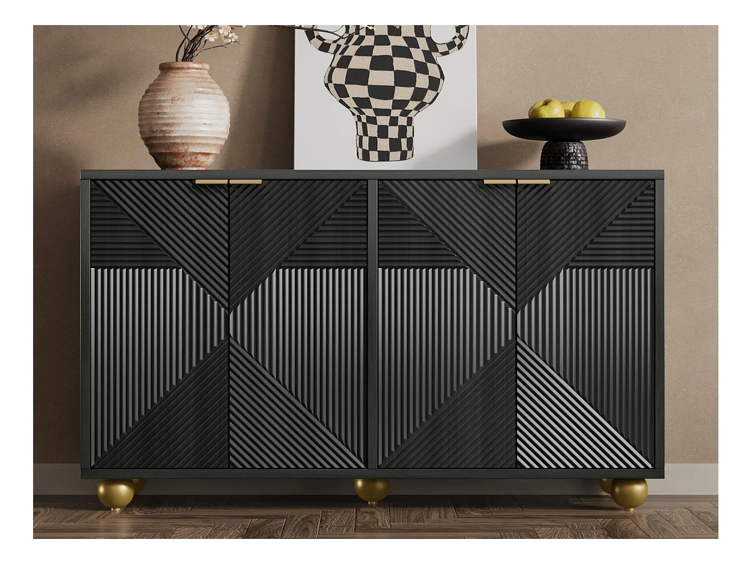 Buffet moderne - 2 portes avec étagères réglables - Noir
