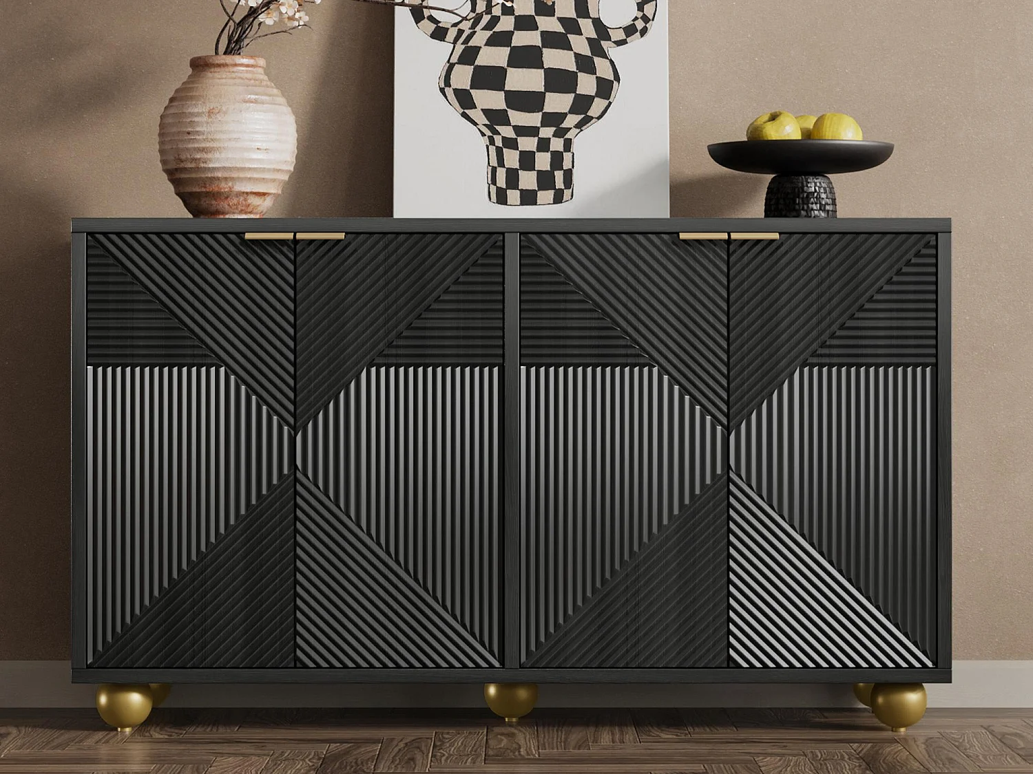 Buffet moderne - 2 portes avec étagères réglables - Noir