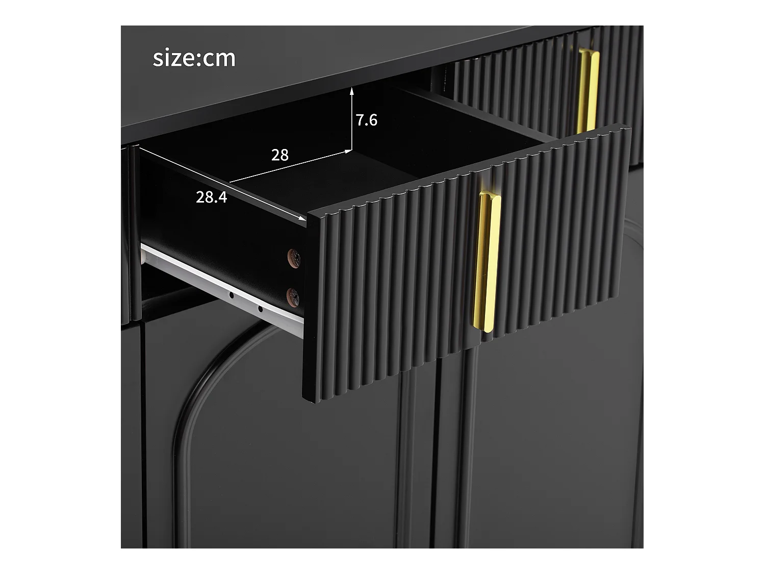 Buffet moderne- 2 portes vitrées avec 4 tiroirs et étagères réglables - Noir