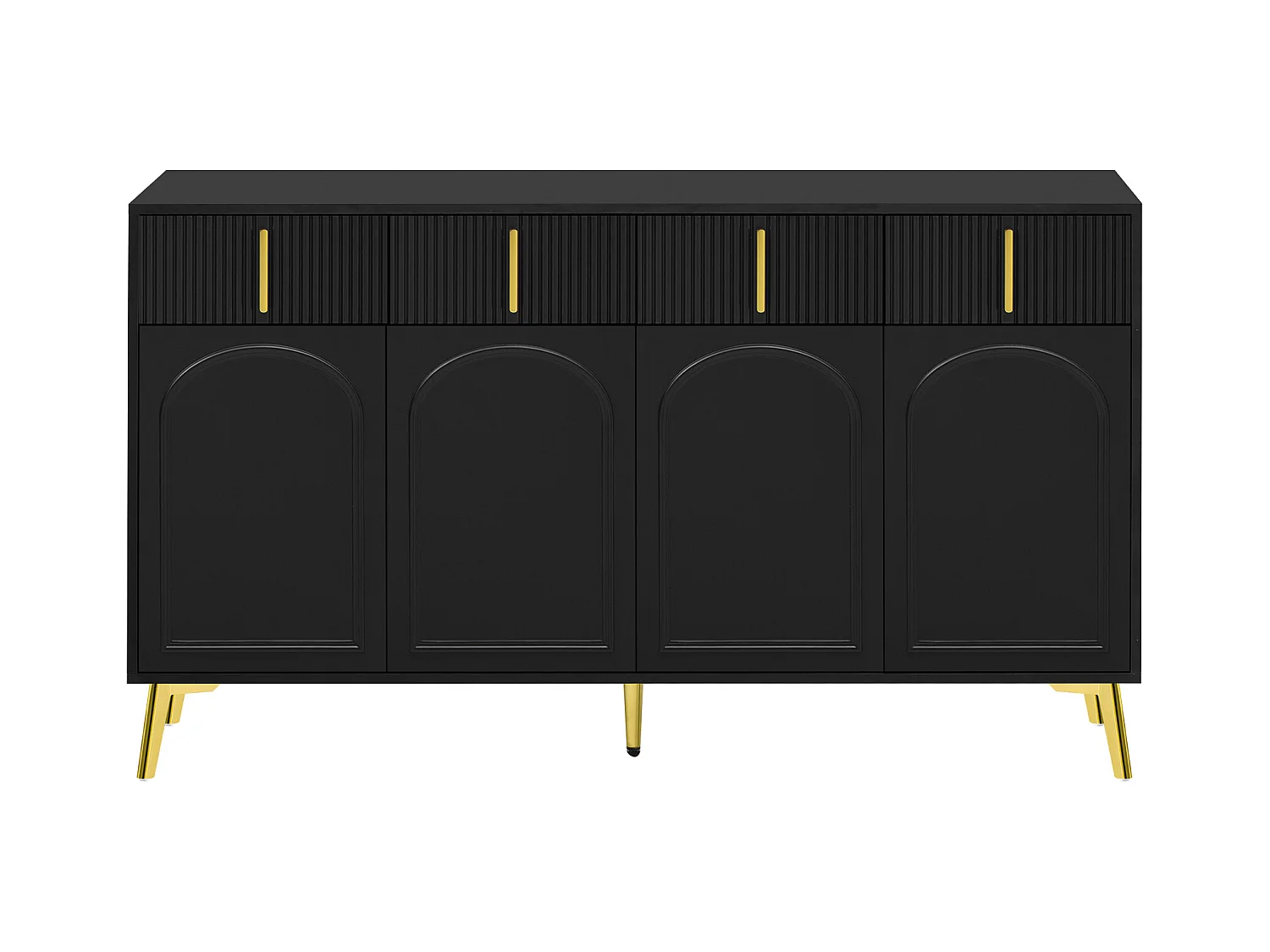 Buffet moderne- 2 portes vitrées avec 4 tiroirs et étagères réglables - Noir