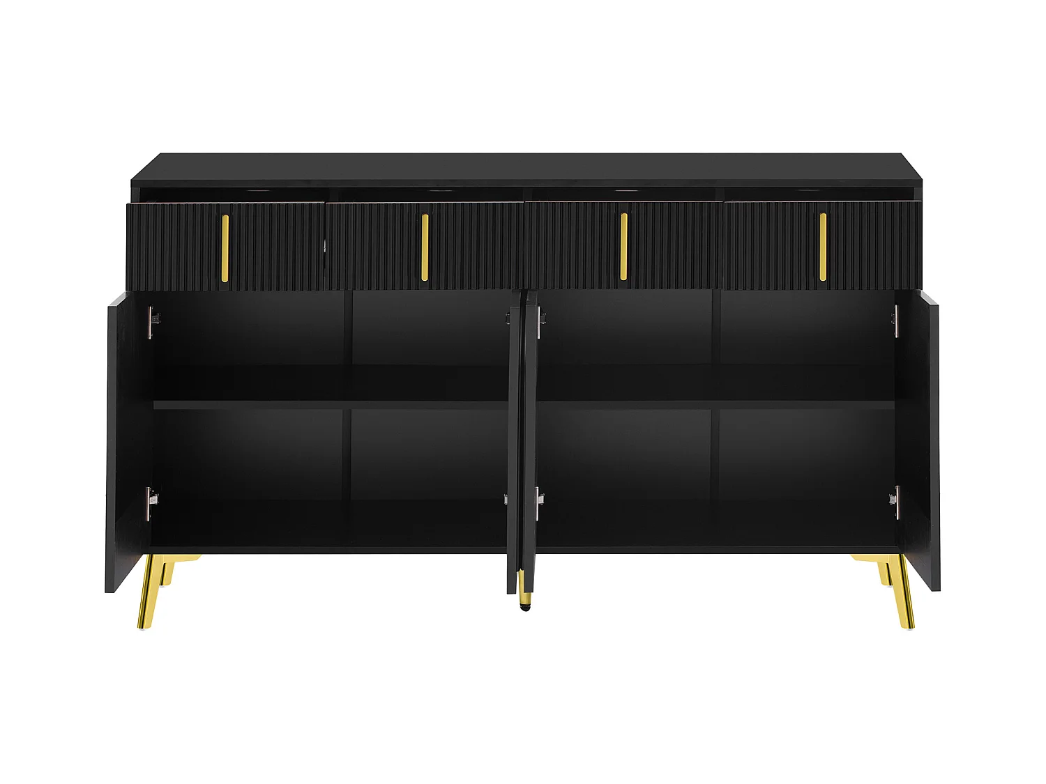 Buffet moderne- 2 portes vitrées avec 4 tiroirs et étagères réglables - Noir