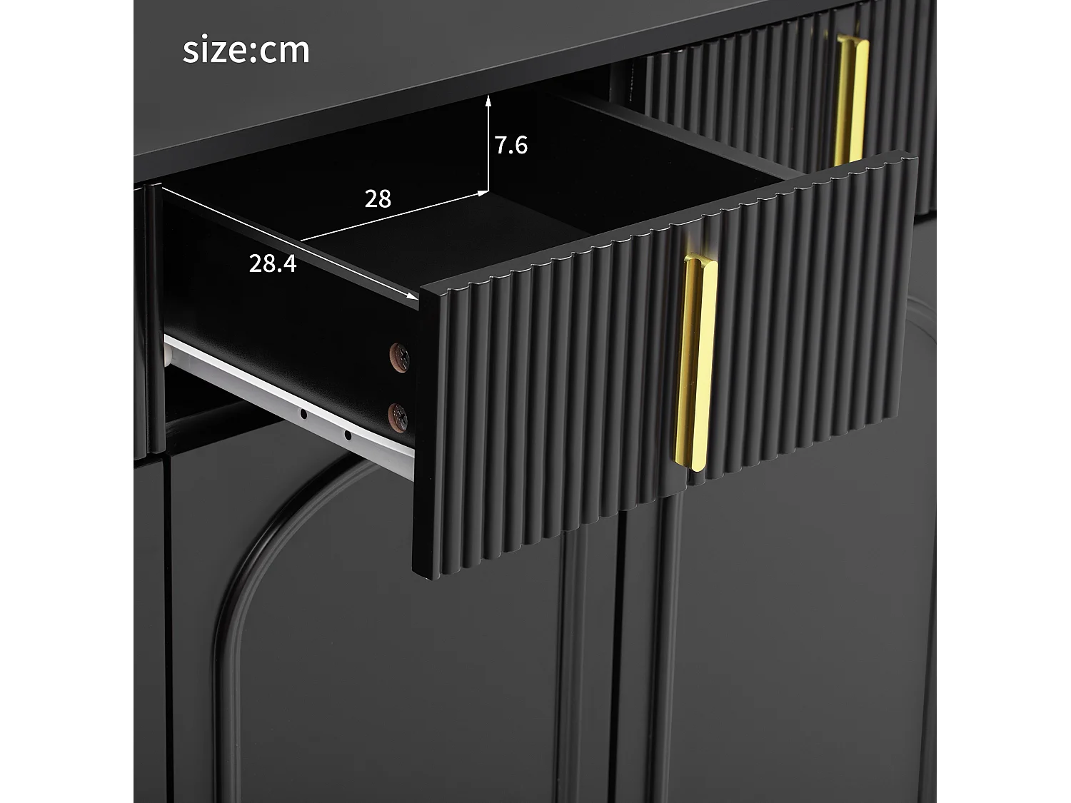 Buffet moderne- 2 portes vitrées avec 4 tiroirs et étagères réglables - Noir