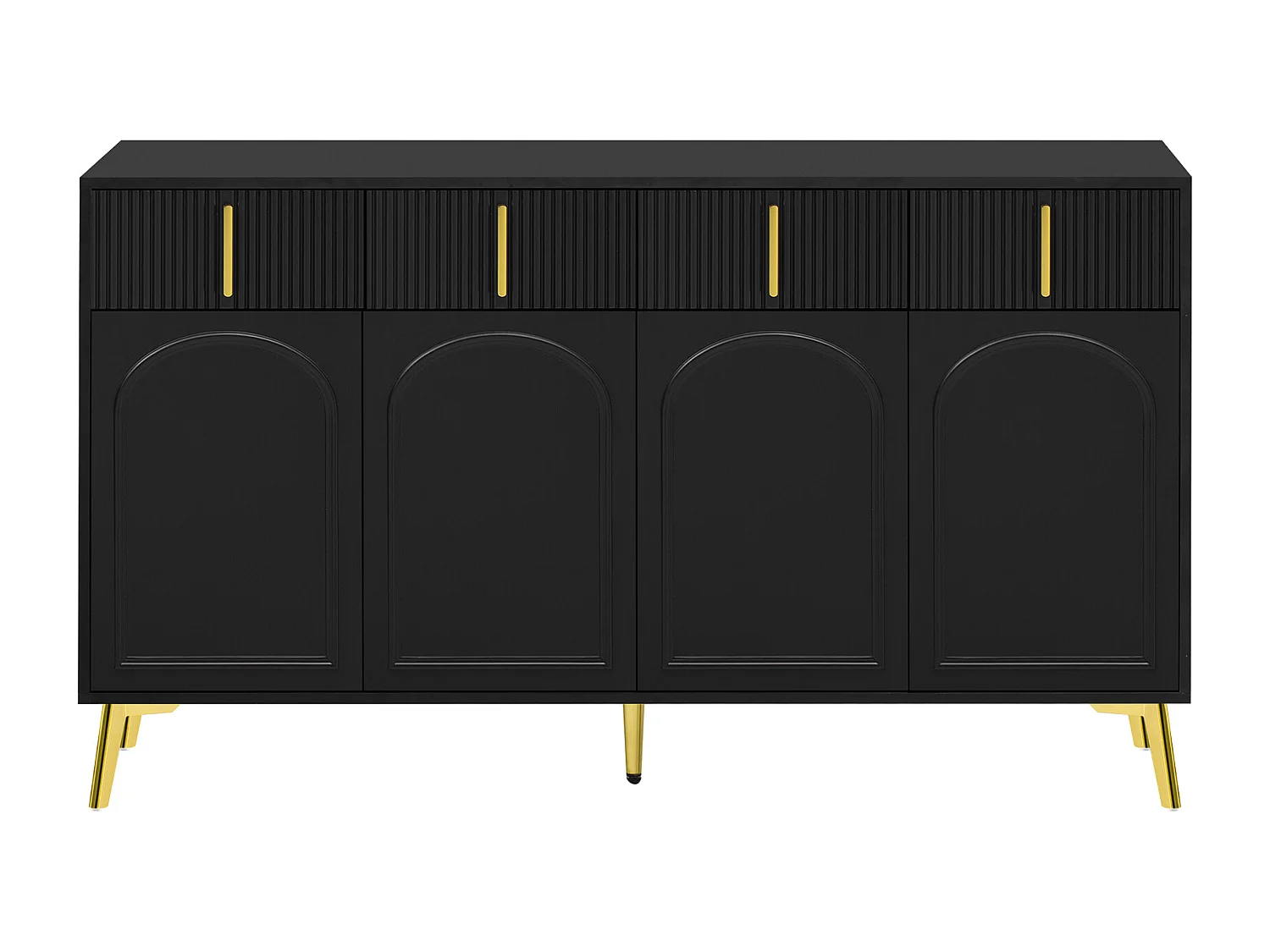 Buffet moderne- 2 portes vitrées avec 4 tiroirs et étagères réglables - Noir