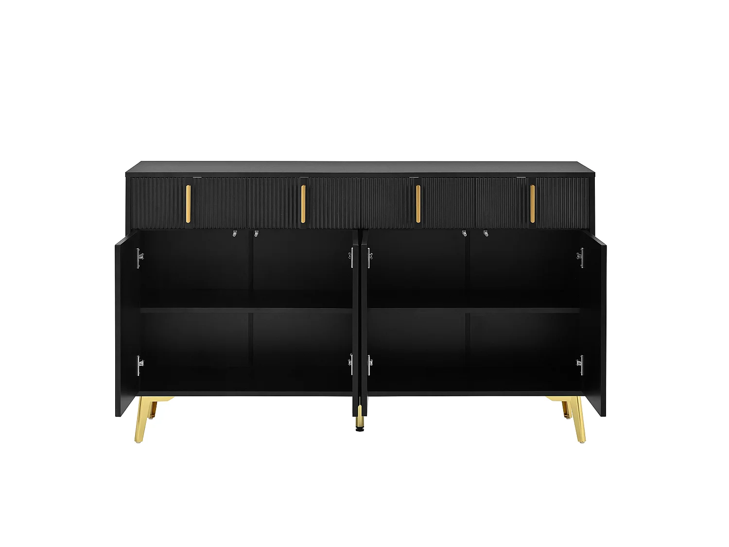 Buffet moderne- 2 portes vitrées avec 4 tiroirs et étagères réglables - Noir