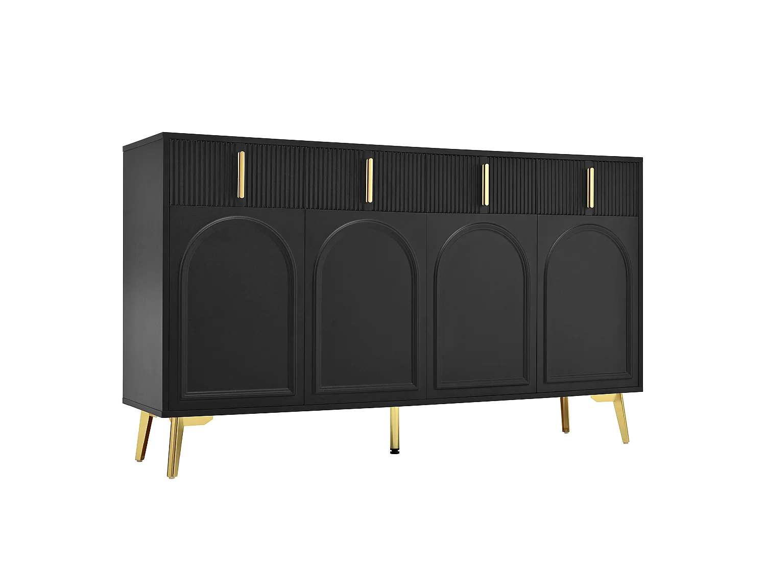 Buffet moderne- 2 portes vitrées avec 4 tiroirs et étagères réglables - Noir