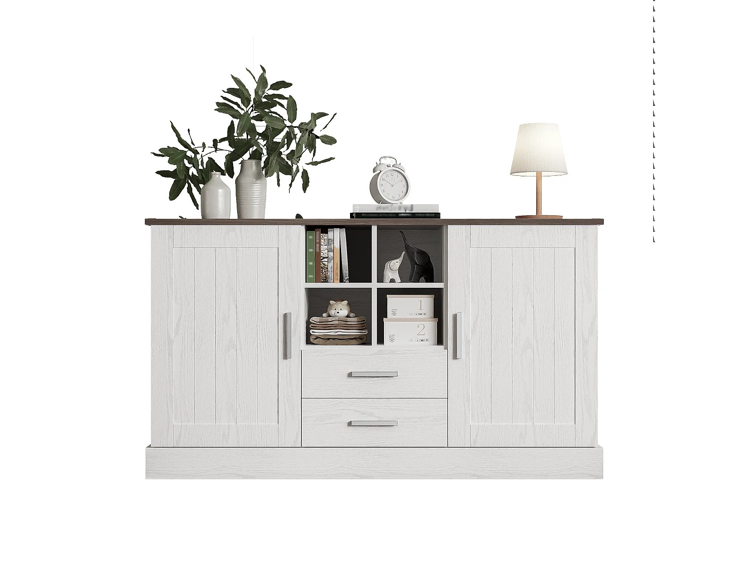 Klassisches Sideboard – mit 2 Türen, 2 Schubladen und 4 Fächern – Weiß