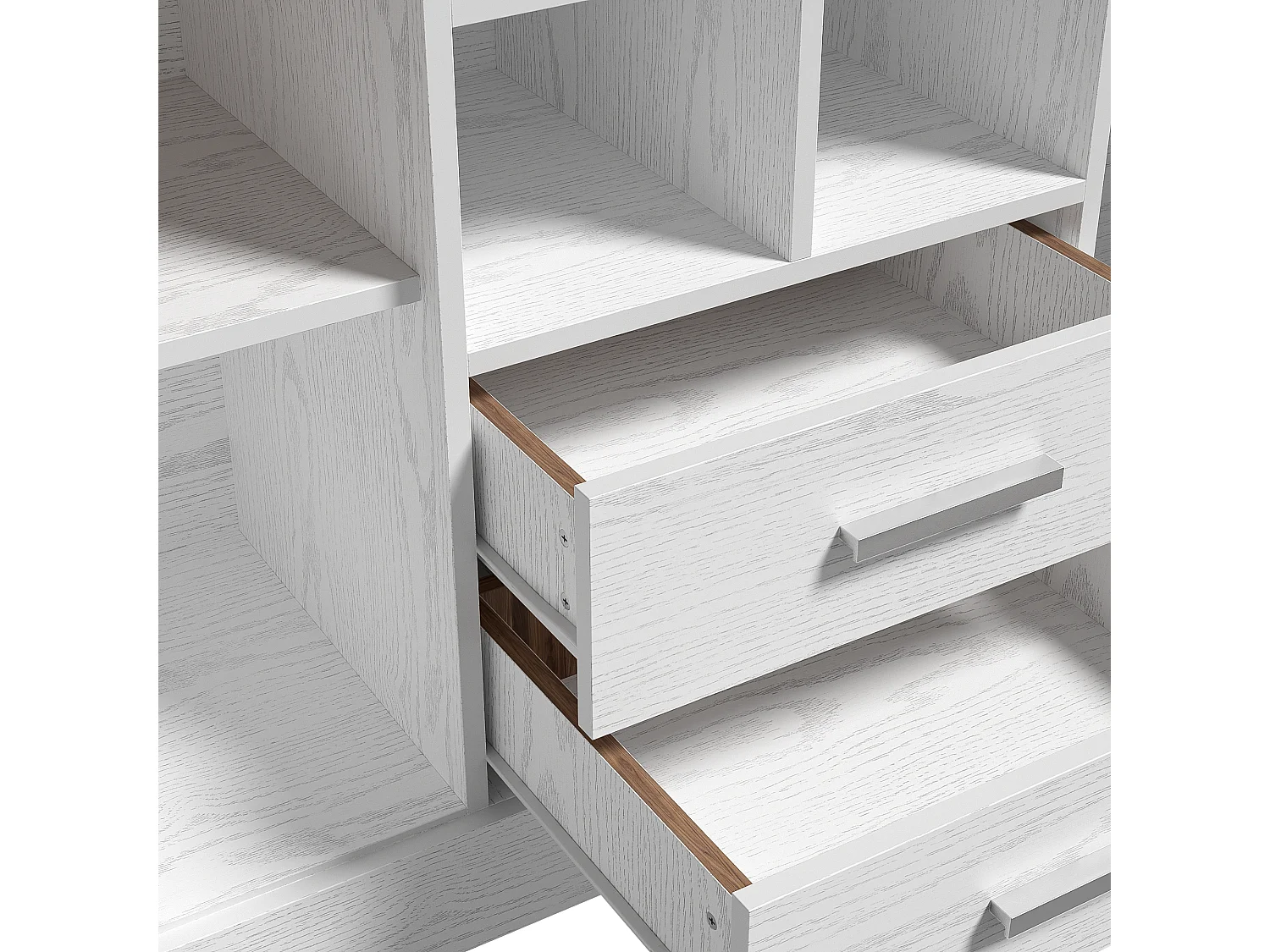 Klassisches Sideboard – mit 2 Türen, 2 Schubladen und 4 Fächern – Weiß