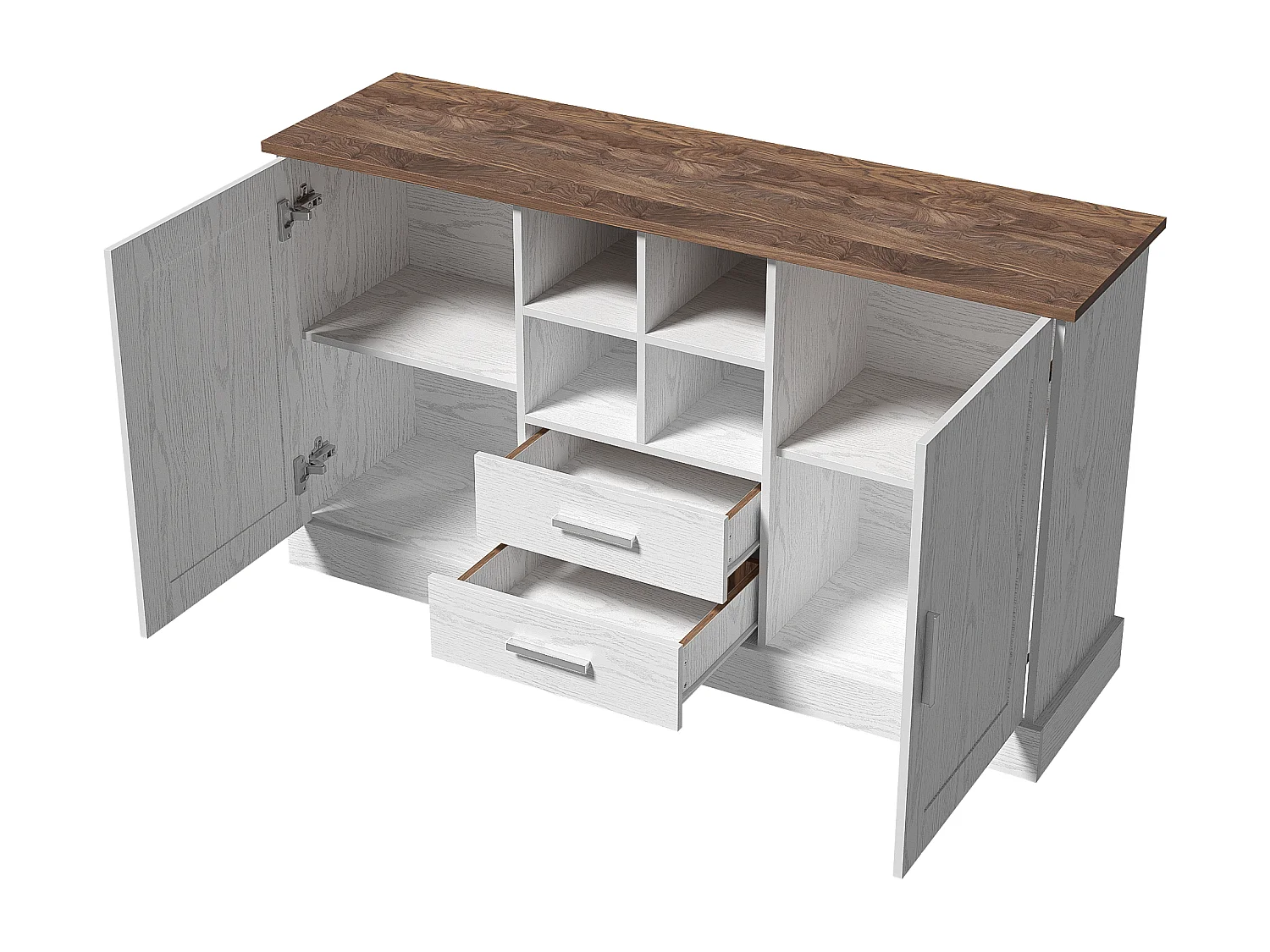 Klassisches Sideboard – mit 2 Türen, 2 Schubladen und 4 Fächern – Weiß