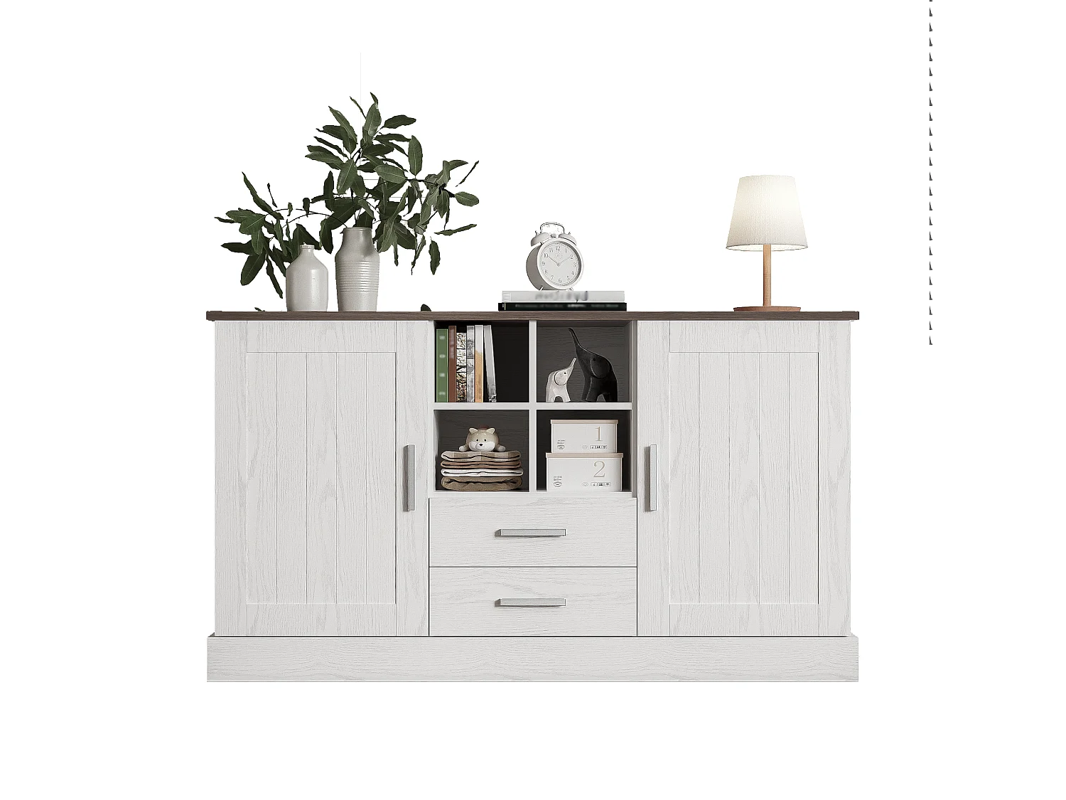 Klassisches Sideboard – mit 2 Türen, 2 Schubladen und 4 Fächern – Weiß