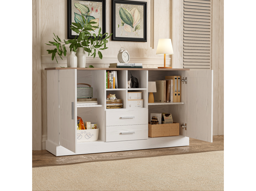 Credenza classica - con 2 ante 2 cassetti 4 scomparti - Bianca