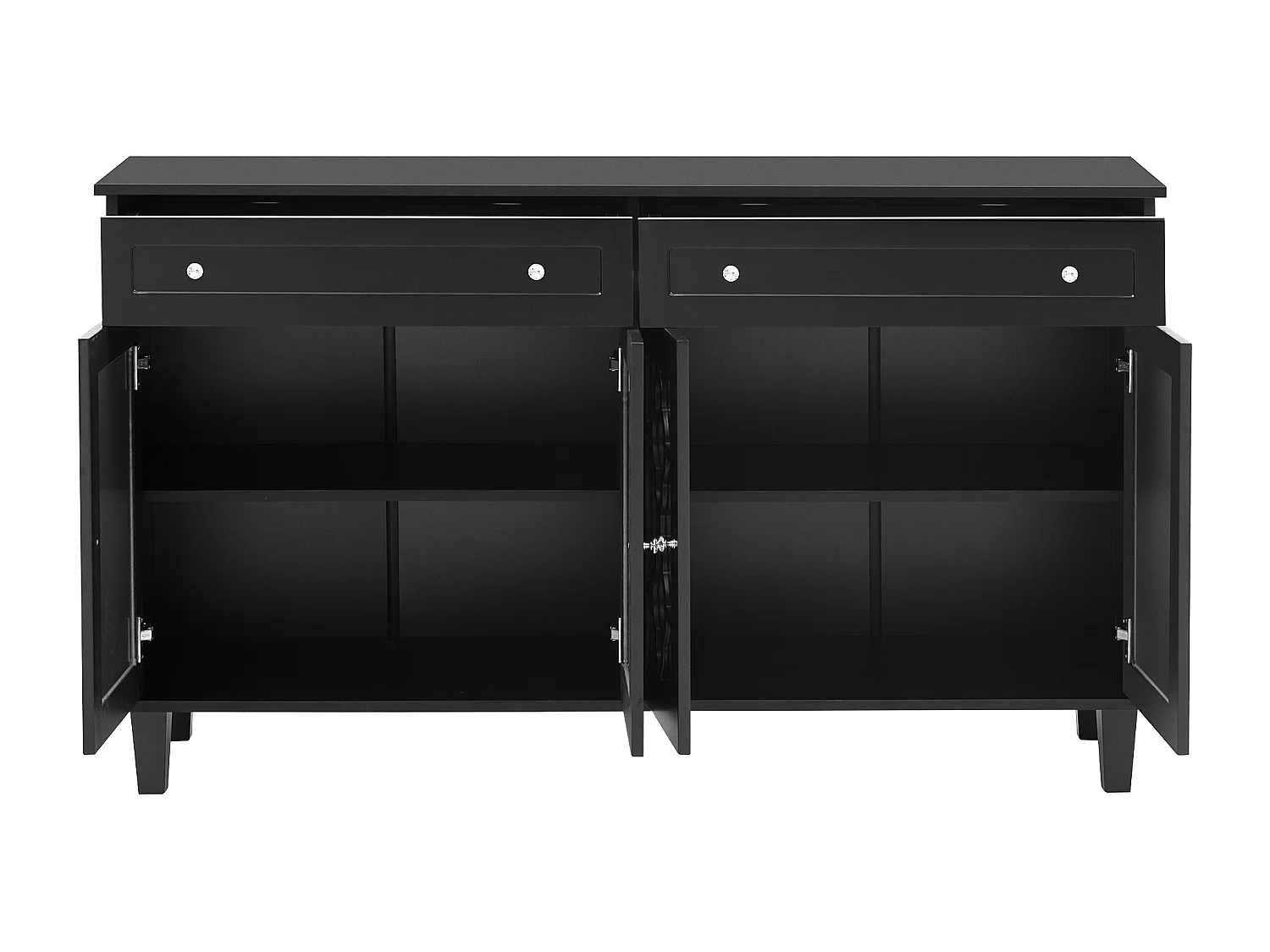 Laag dressoir - 2 glazen deuren met 2 lades en verstelbare planken - Zwart