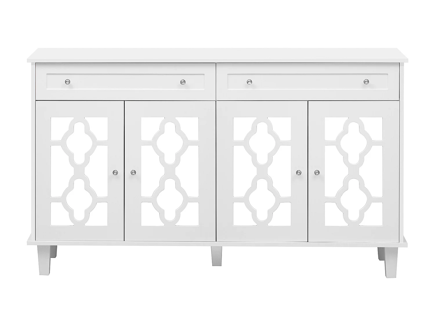 Buffet bas - 2 portes vitrées avec 2 tiroirs et étagères réglables - Blanc