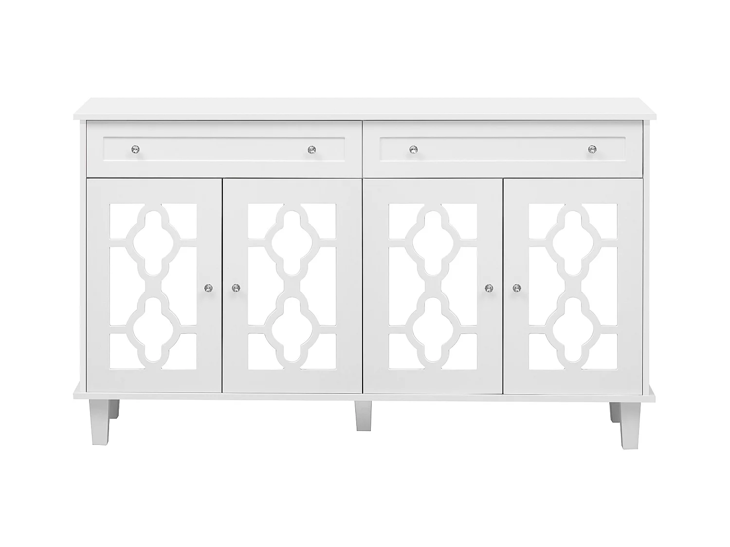 Buffet bas - 2 portes vitrées avec 2 tiroirs et étagères réglables - Blanc
