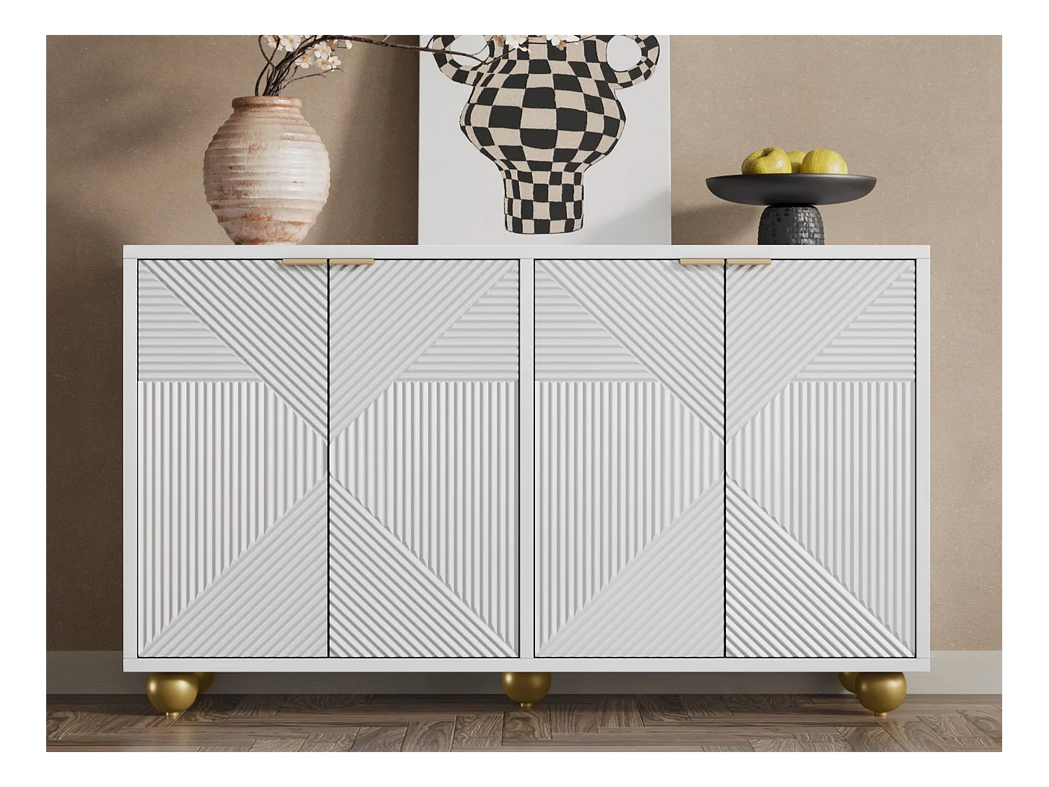 Buffet moderne - 2 portes avec étagères réglables - Blanc