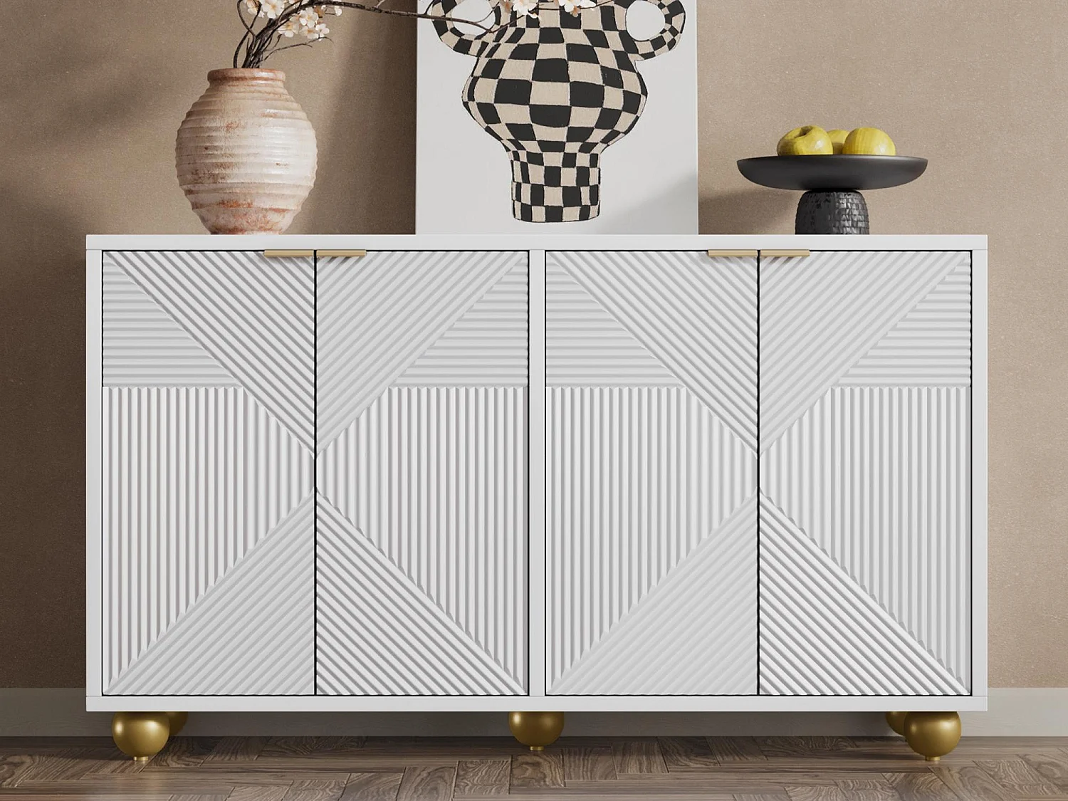 Buffet moderne - 2 portes avec étagères réglables - Blanc