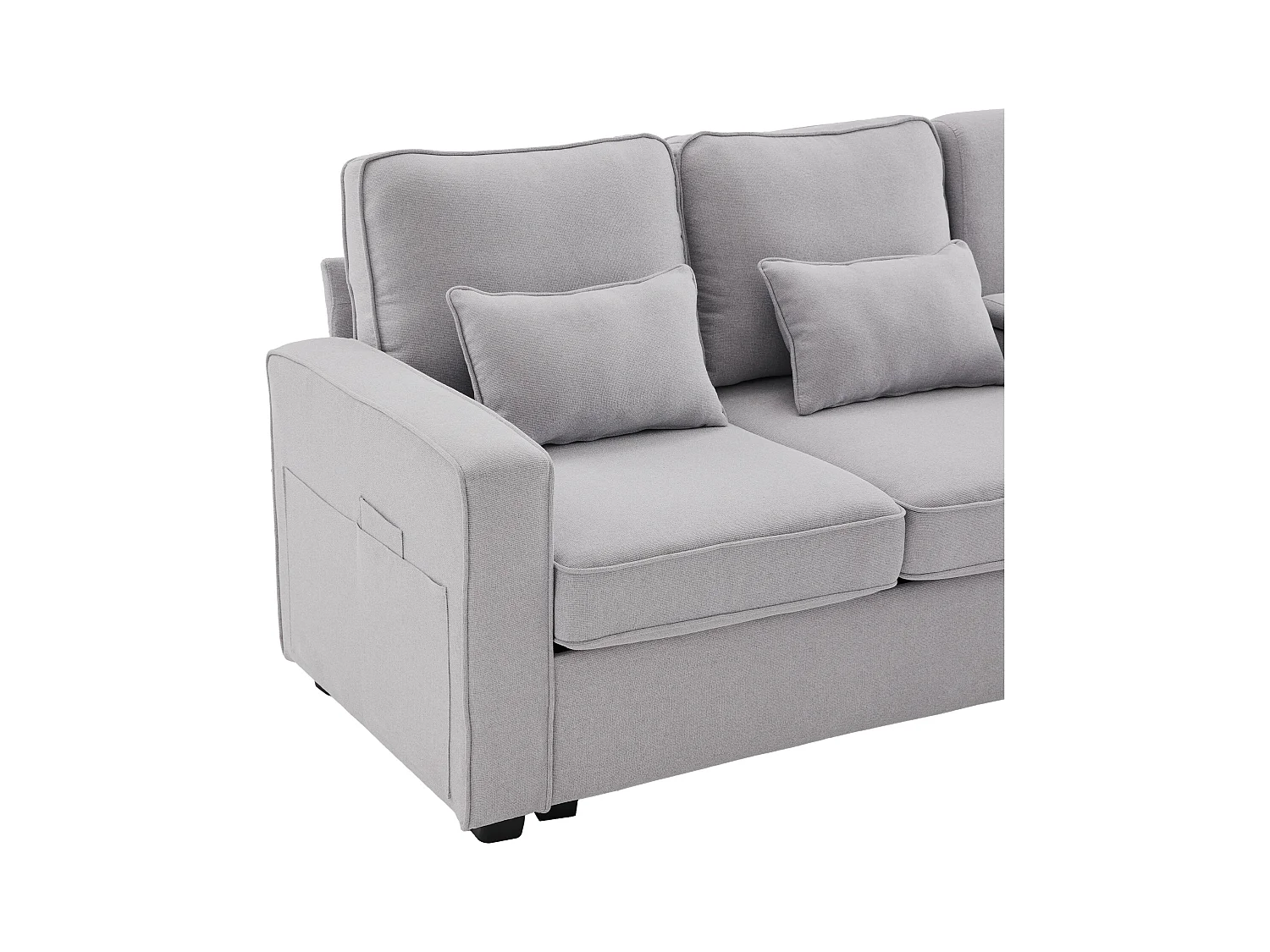 Nowoczesna kanapa 4-osobowa z tkaniny lnianej - z portami USB i 2 uchwytami na kubki - Jasnoszara