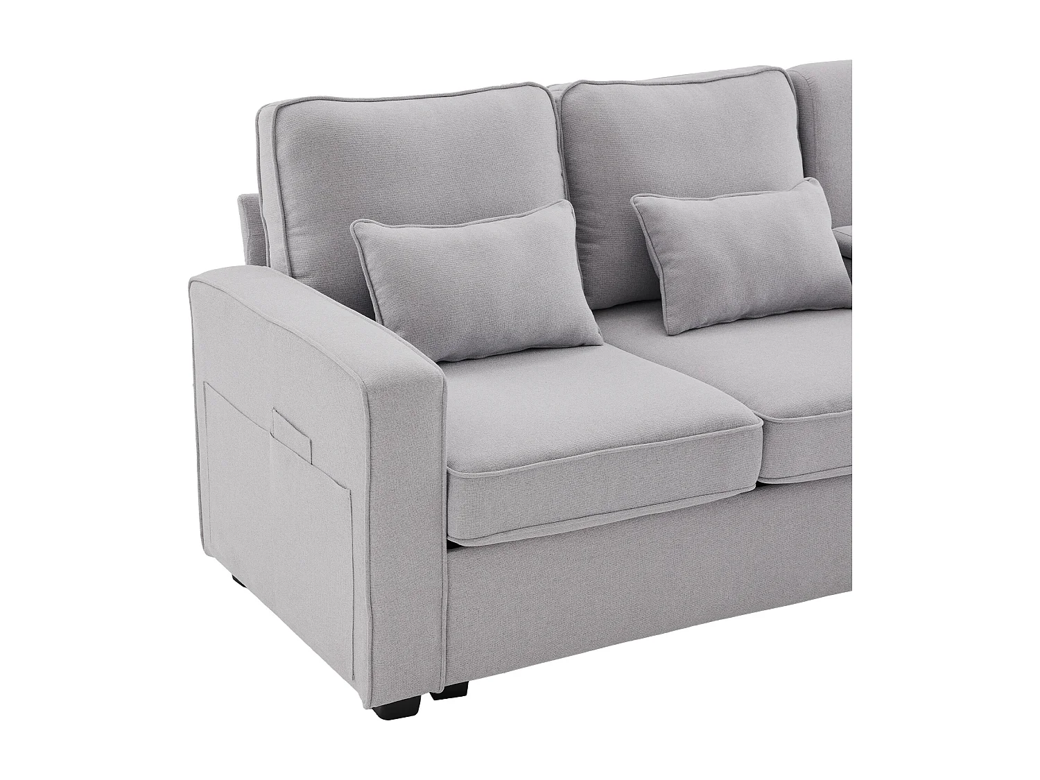 Modernes 4-Sitzer-Sofa aus Leinenstoff – mit USB-Anschlüssen und 2 Getränkehaltern – Hellgrau