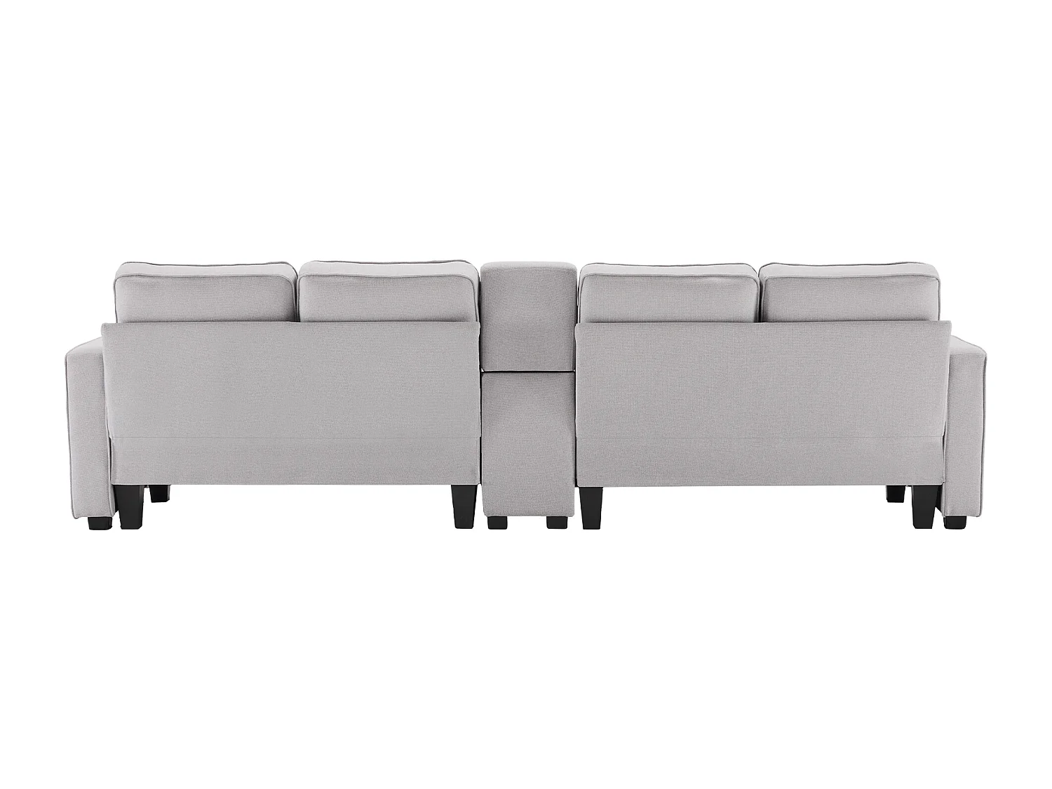 Modernes 4-Sitzer-Sofa aus Leinenstoff – mit USB-Anschlüssen und 2 Getränkehaltern – Hellgrau