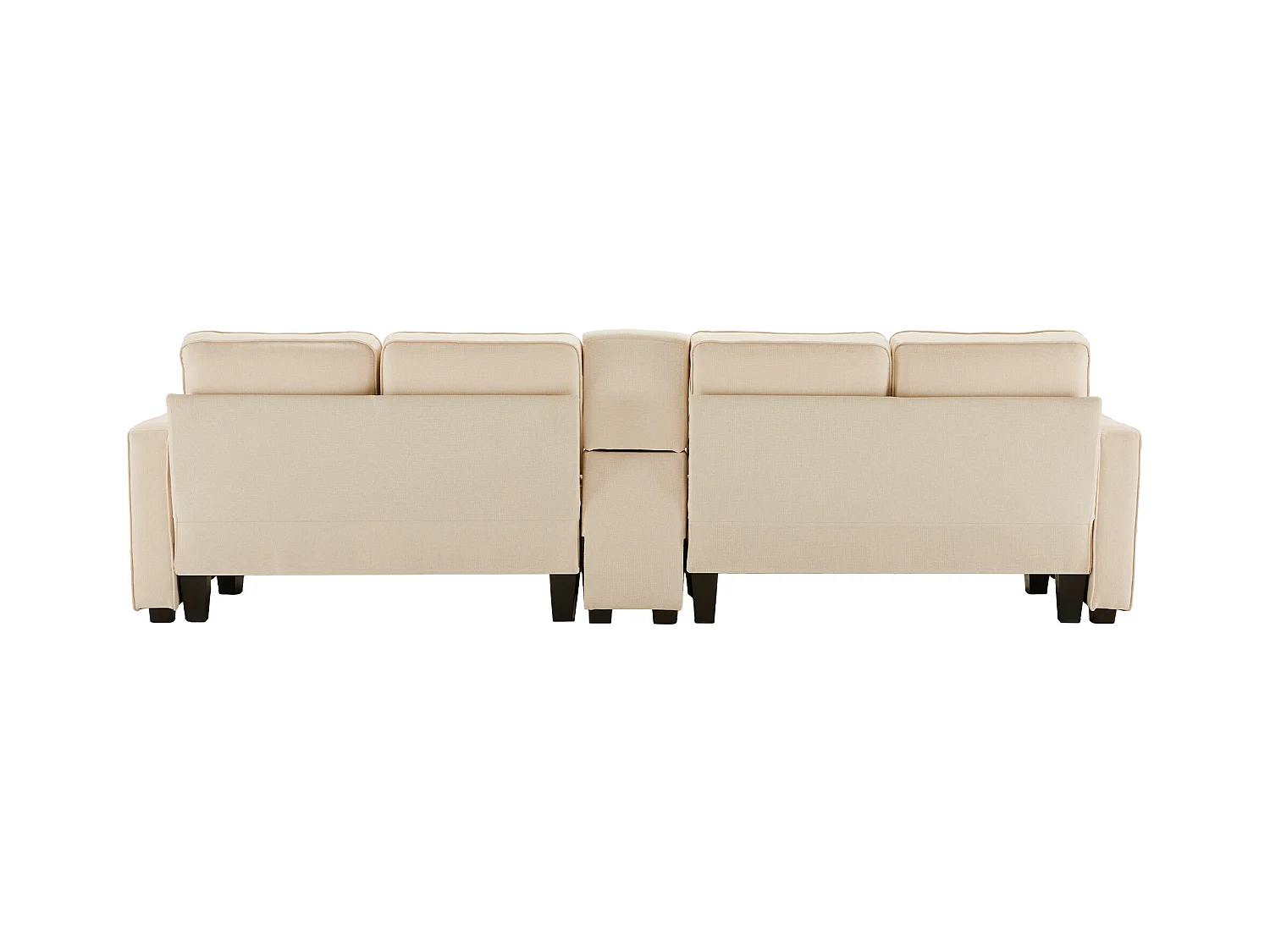 Modernes 4-Sitzer-Sofa aus Leinenstoff – mit USB-Anschlüssen und 2 Getränkehaltern – Beige