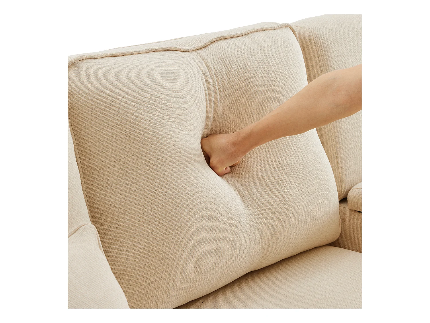 Modernes 4-Sitzer-Sofa aus Leinenstoff – mit USB-Anschlüssen und 2 Getränkehaltern – Beige