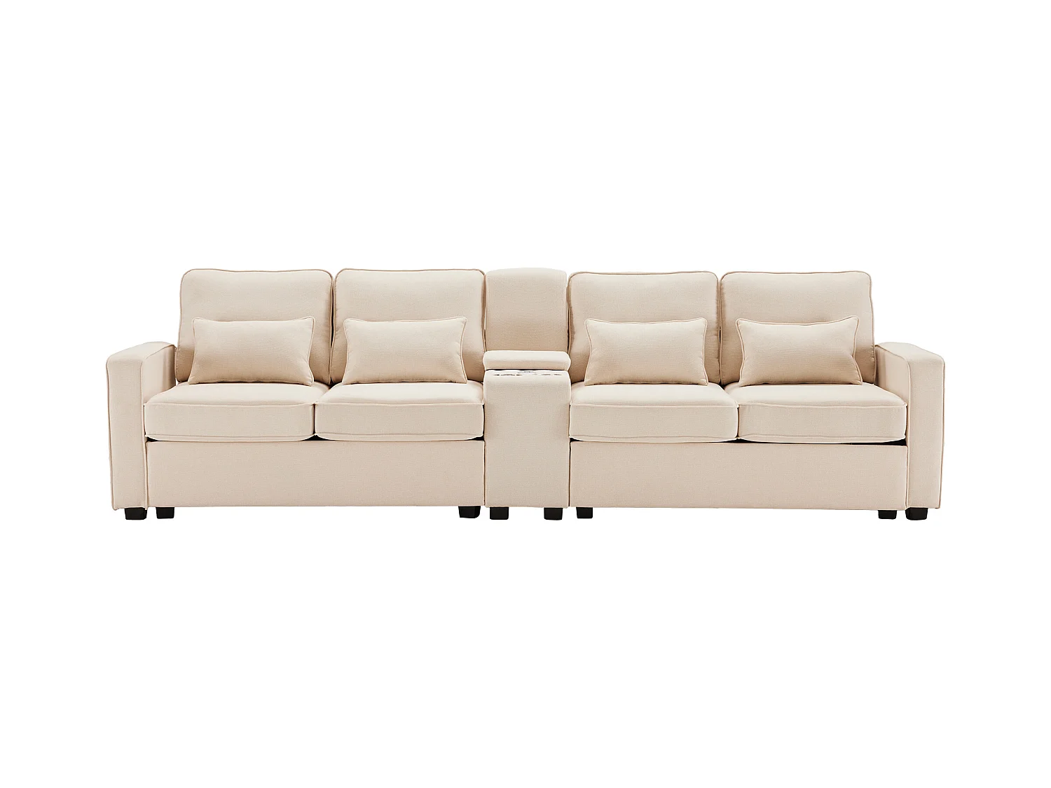 Modernes 4-Sitzer-Sofa aus Leinenstoff – mit USB-Anschlüssen und 2 Getränkehaltern – Beige