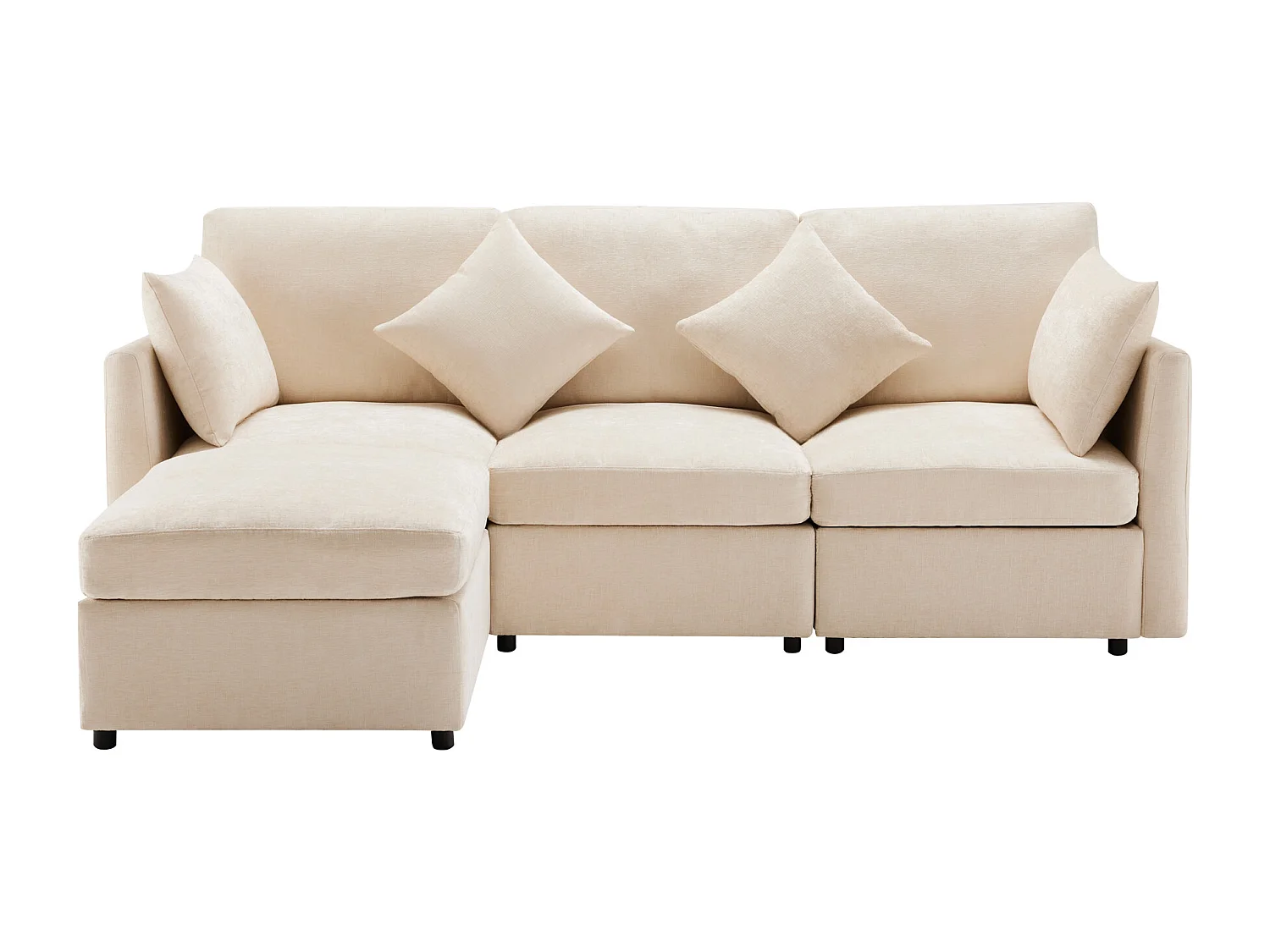 Canapé d'angle 3 places - avec repose-pieds modulable - chenille - Beige