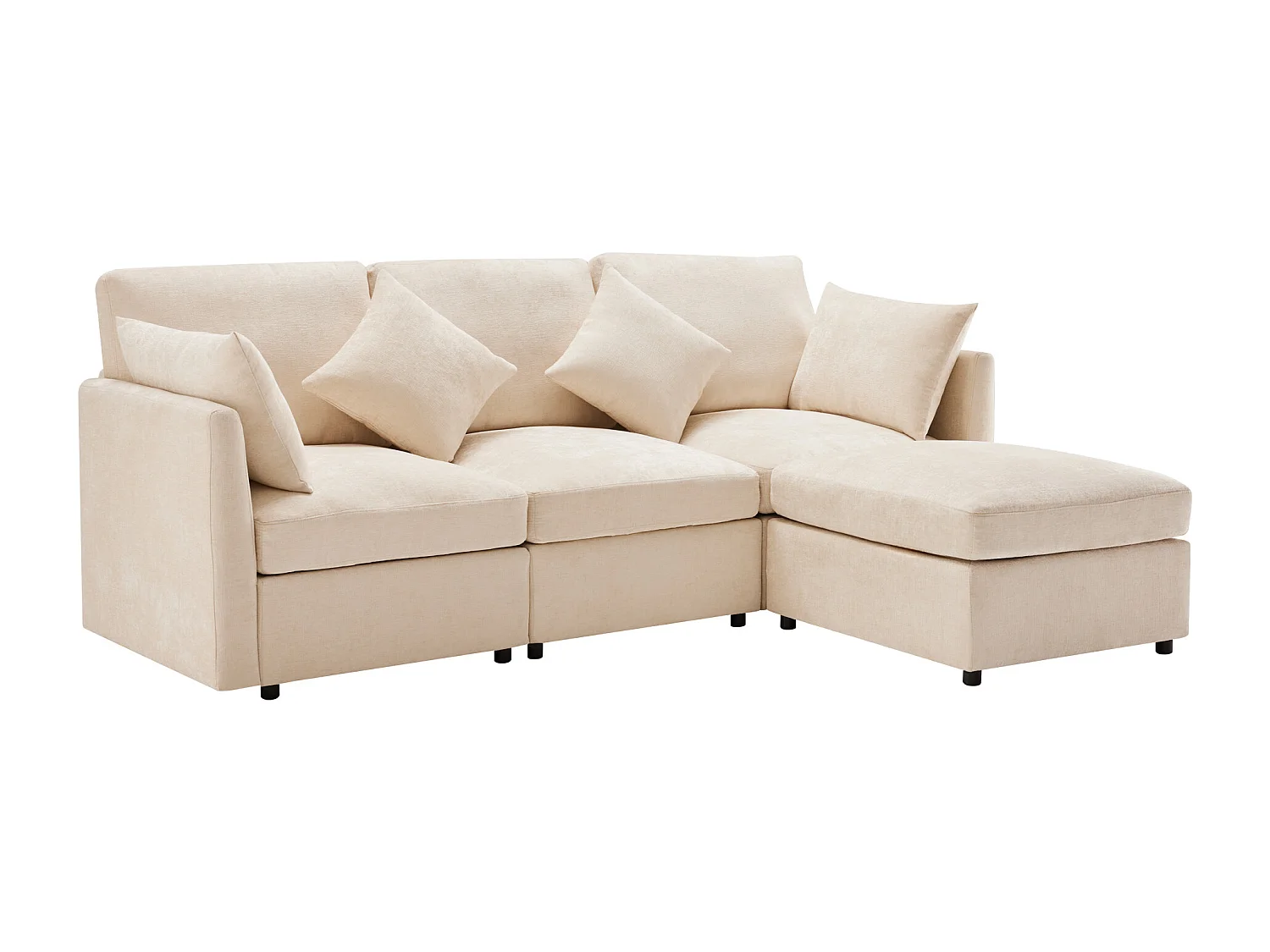 Canapé d'angle 3 places - avec repose-pieds modulable - chenille - Beige