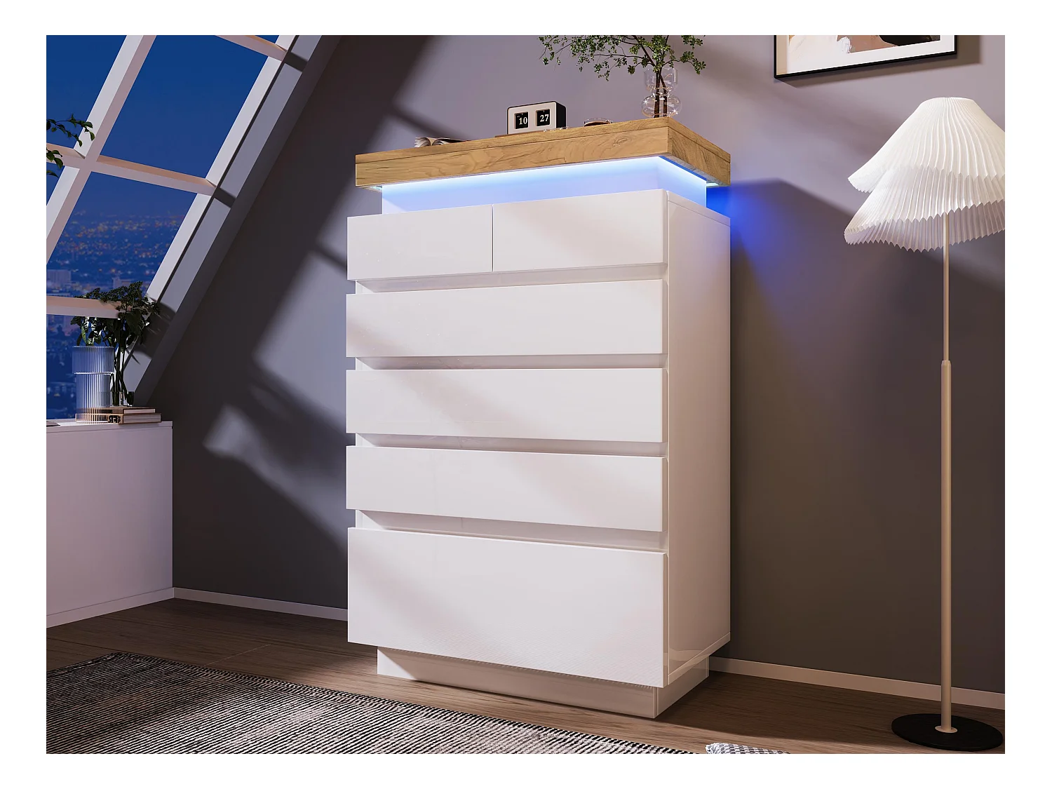 Commode avec LED - 6 tiroirs - Blanc