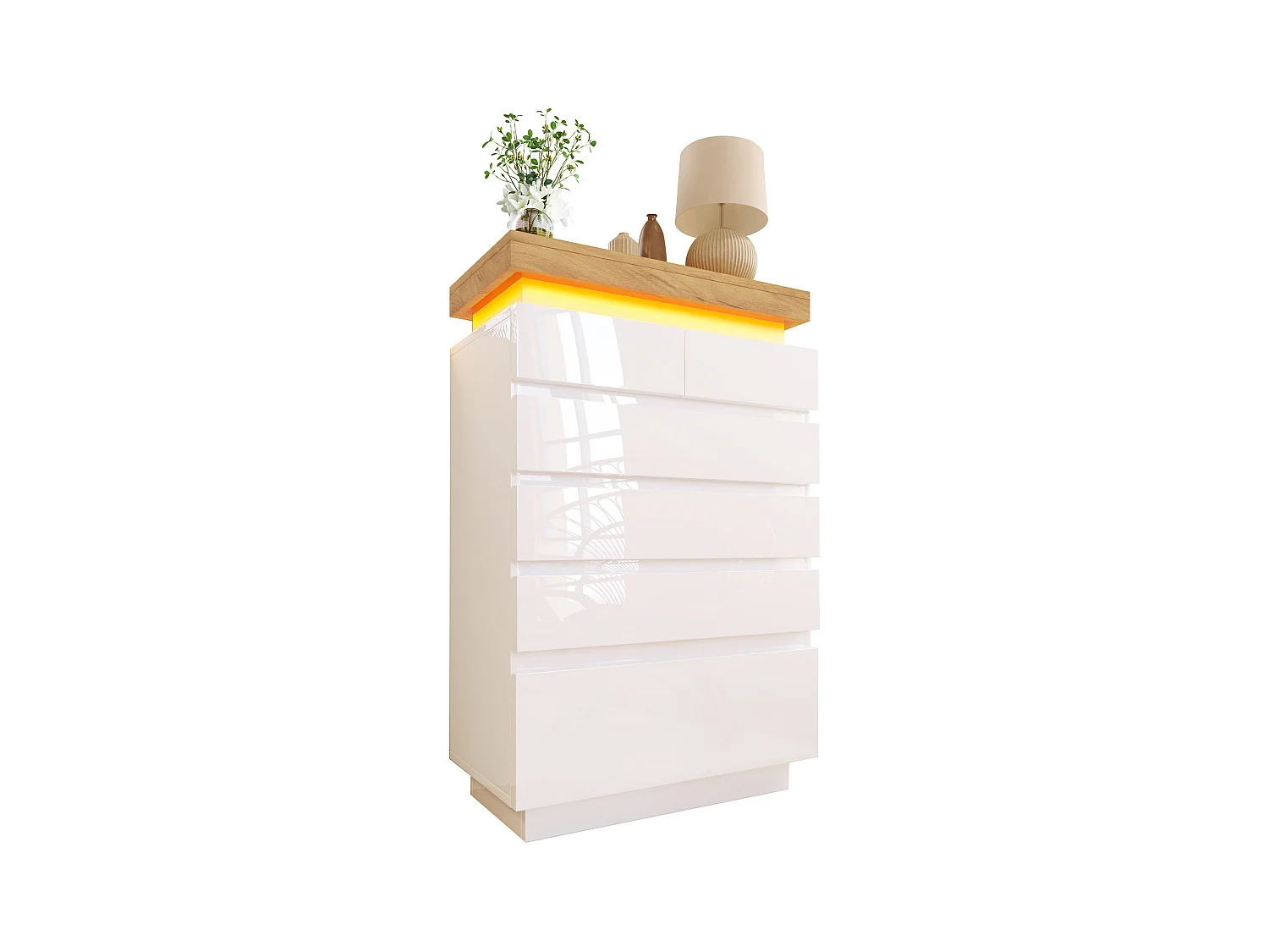 Commode avec LED - 6 tiroirs - Blanc