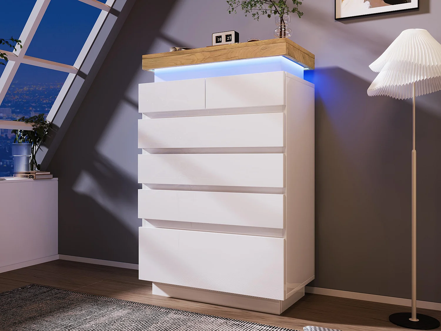 Commode avec LED - 6 tiroirs - Blanc