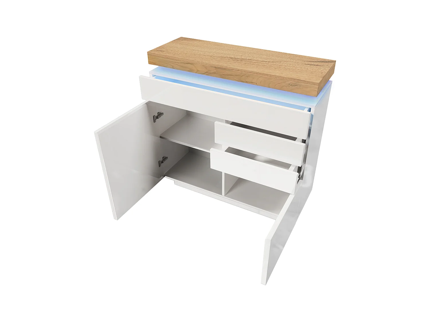 Ladekast met LED - 3 laden en 2 deuren met verstelbare planken - Wit