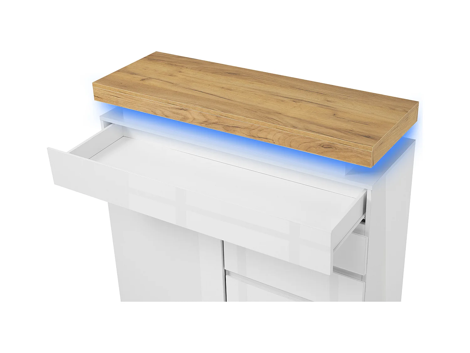 Ladekast met LED - 3 laden en 2 deuren met verstelbare planken - Wit
