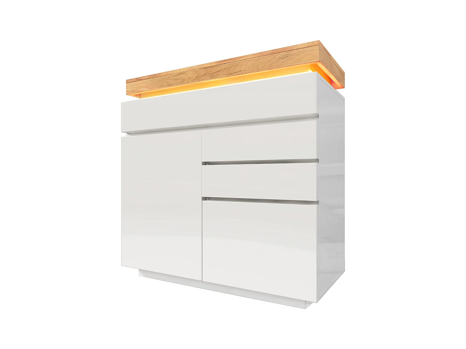 Ladekast met LED - 3 laden en 2 deuren met verstelbare planken - Wit