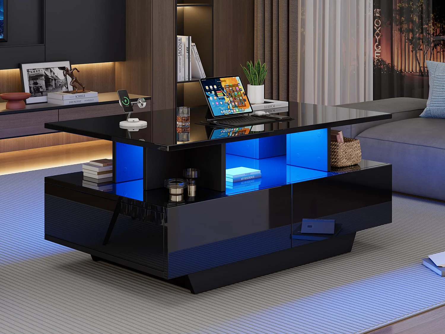 Salontafel met LED - met 2 lades - Zwart