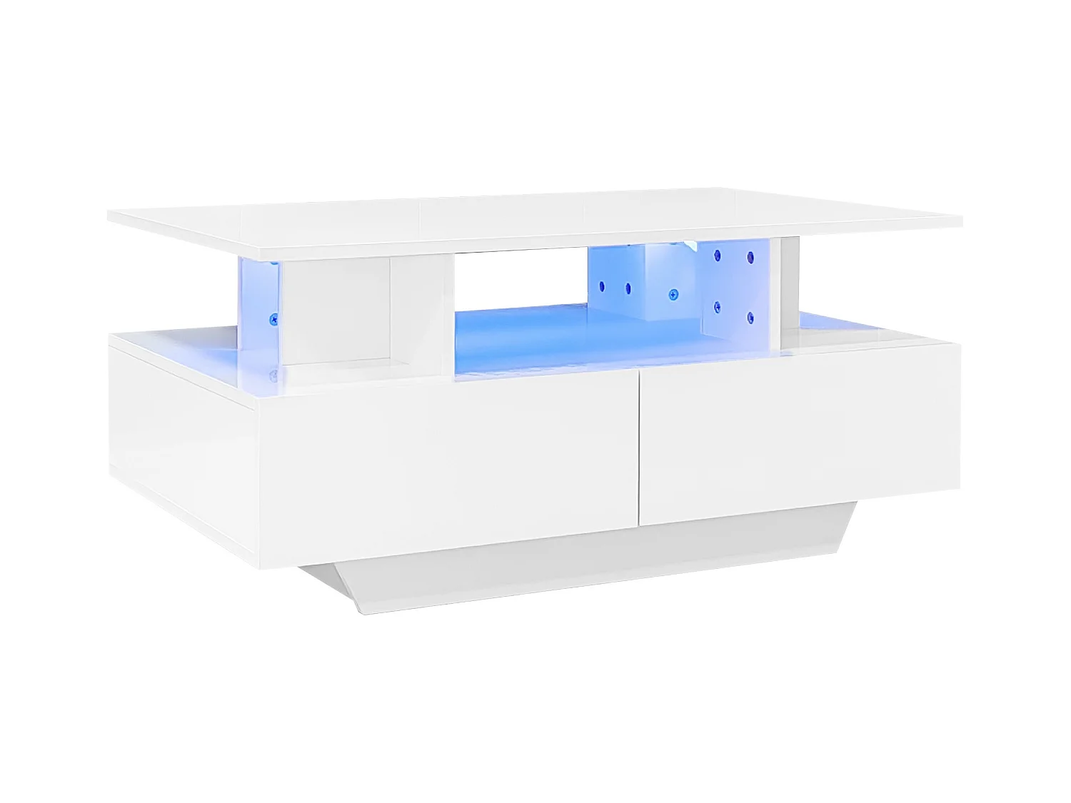 Table basse avec LED - avec 2 tiroirs - Blanc