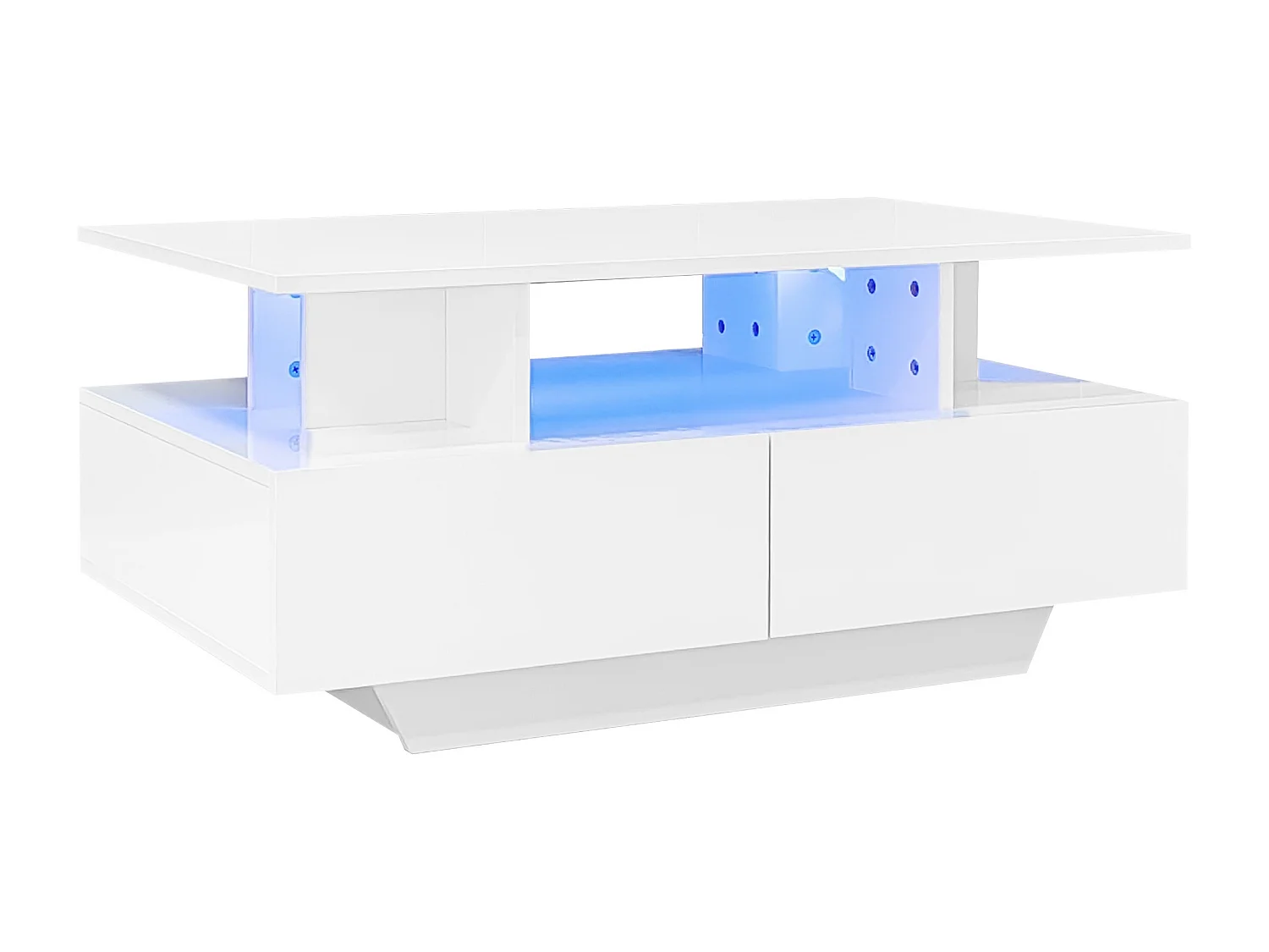 Table basse avec LED - avec 2 tiroirs - Blanc