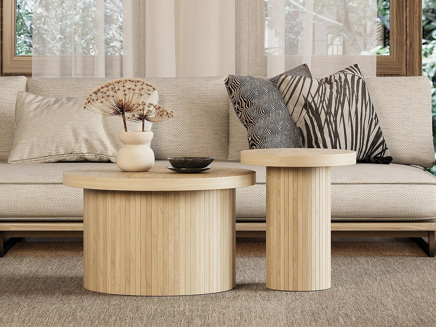 Table basse gigogne ronde - MDF - Naturel